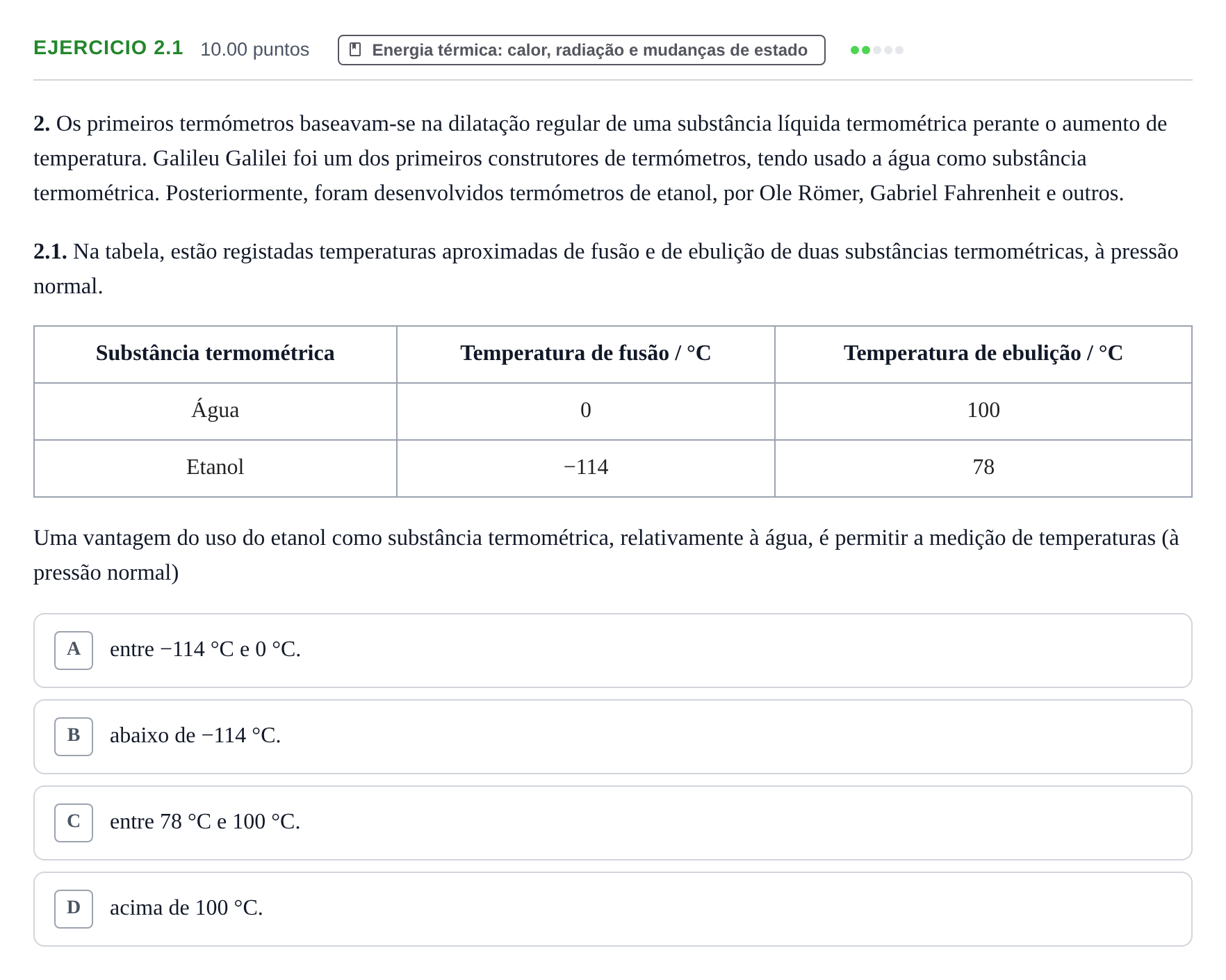 Enunciado: Exercício 2.1 · Exame Nacional Física e Química A Época especial 2023