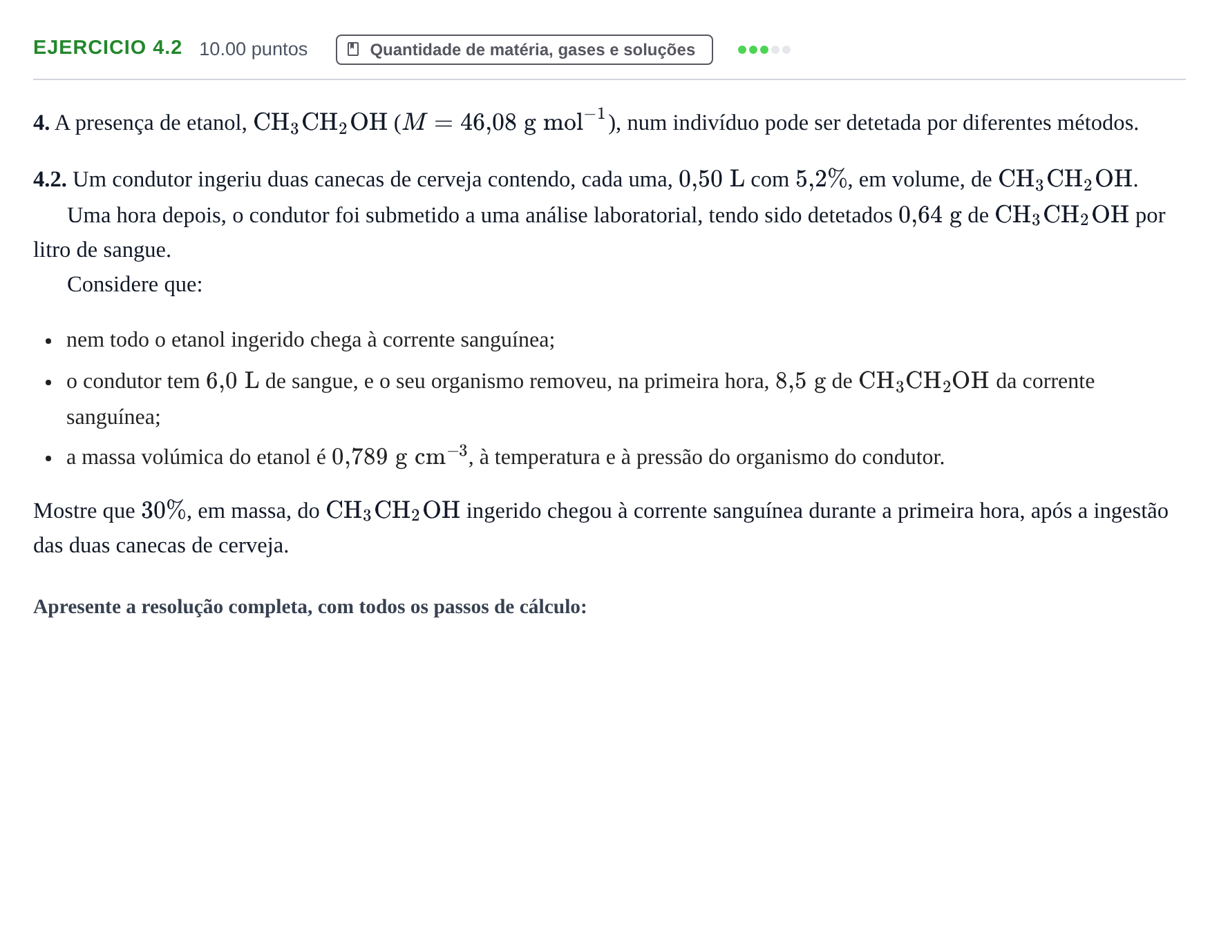 Enunciado: Exercício 4.2 · Exame Nacional Física e Química A Época especial 2023
