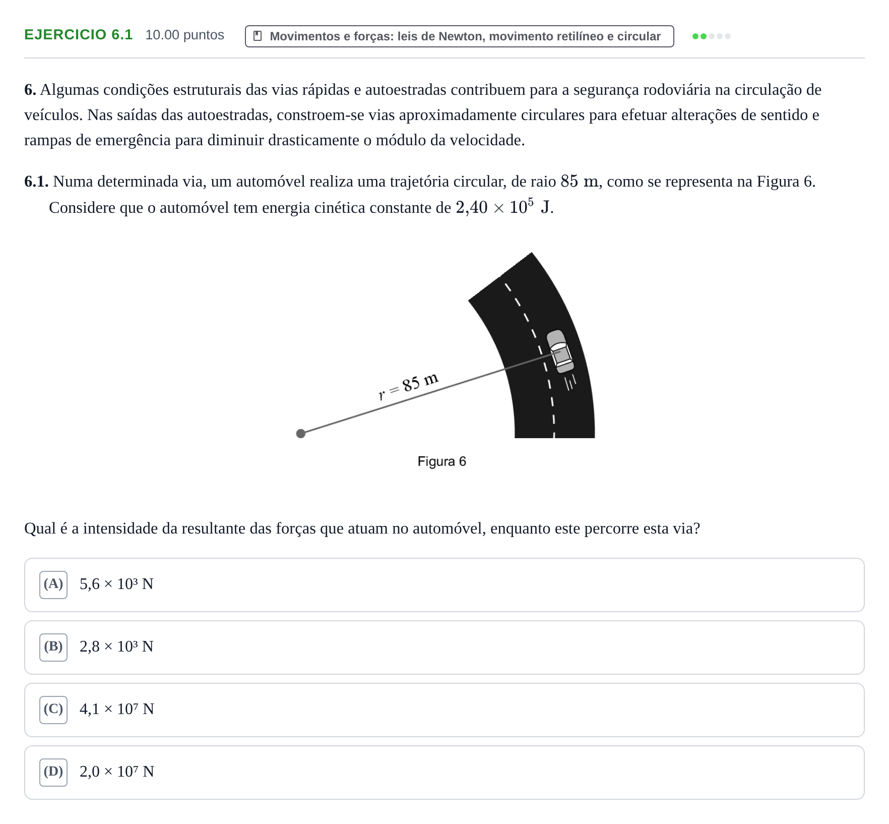 Enunciado: Exercício 6.1 · Exame Nacional Física e Química A Época especial 2023