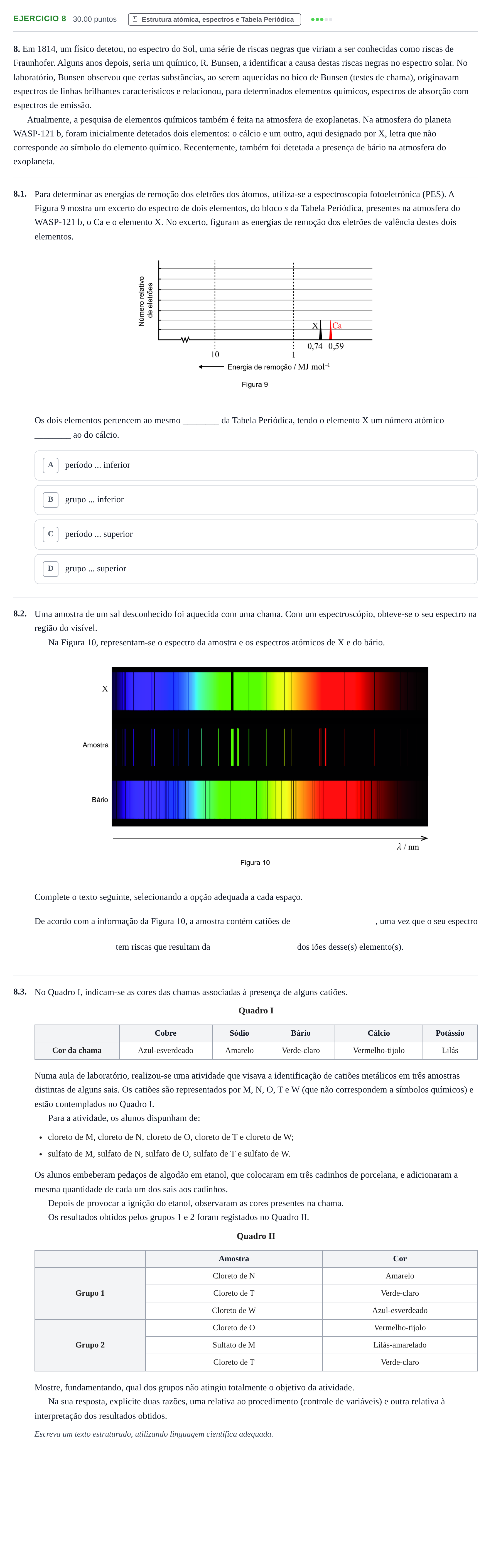 Enunciado: Exercício 8 · Exame Nacional Física e Química A Época especial 2023
