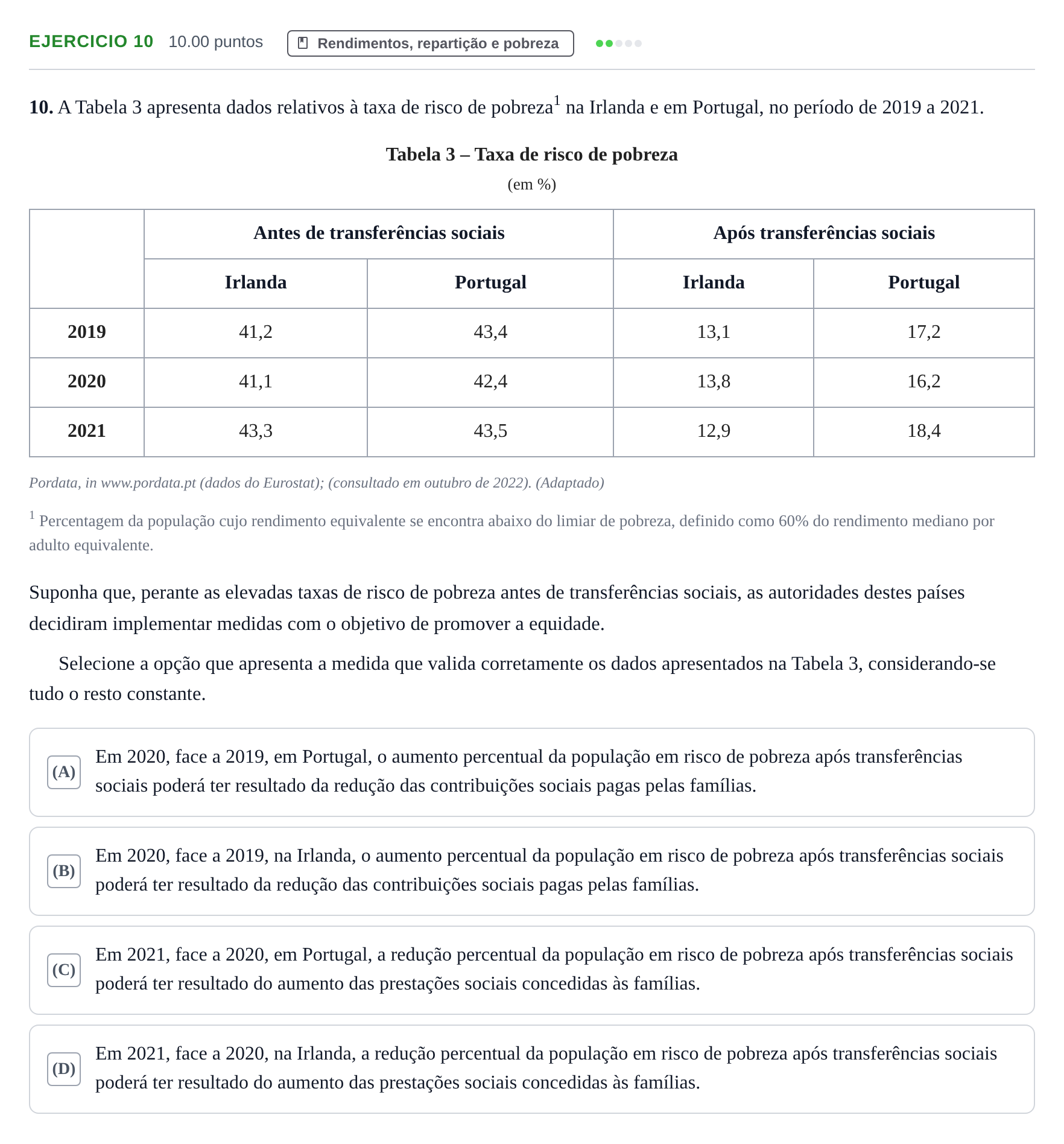 Enunciado: Exercício 10 · Exame Nacional Economia A 2.ª fase 2023