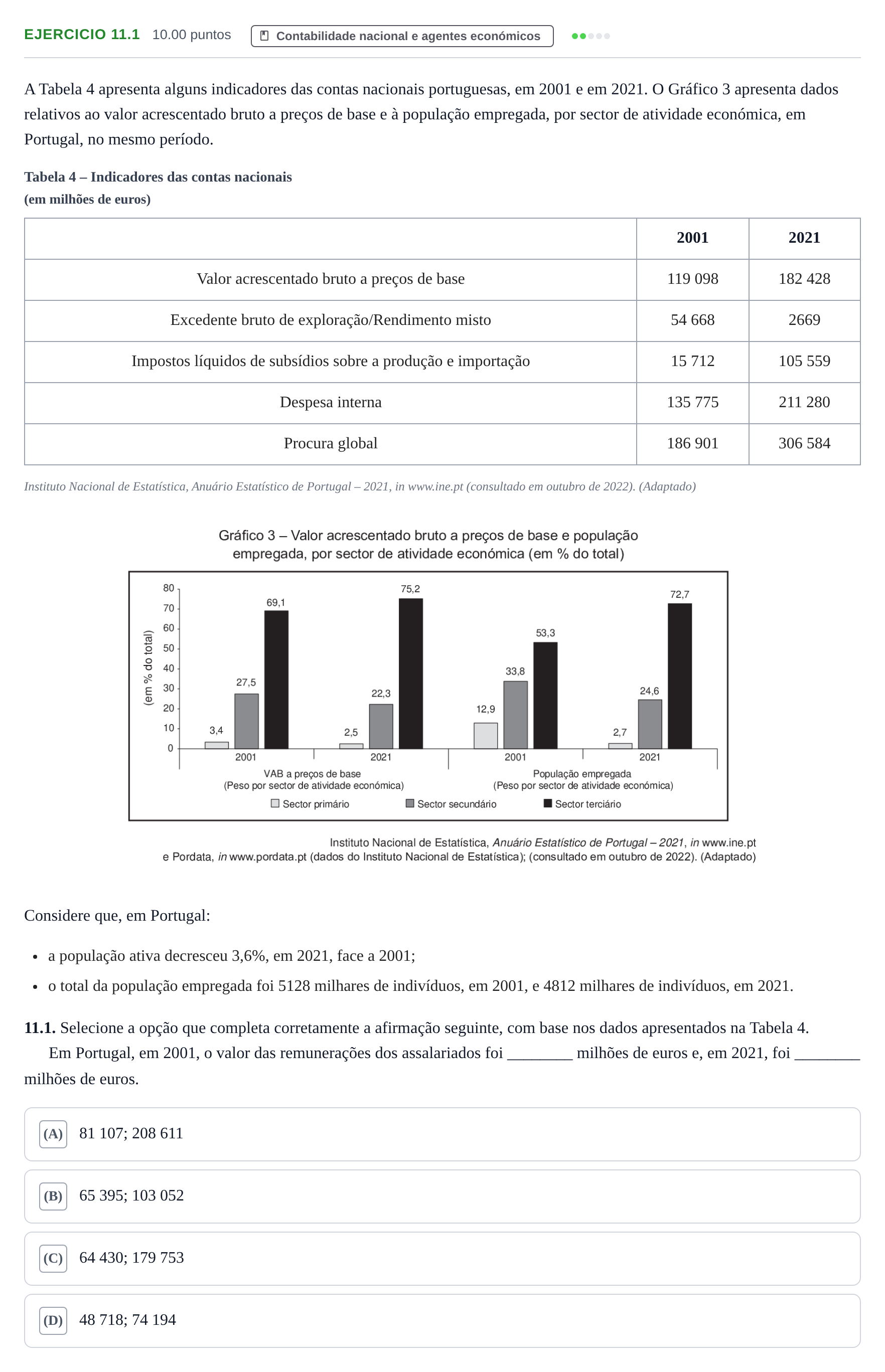 Enunciado: Exercício 11.1 · Exame Nacional Economia A 2.ª fase 2023