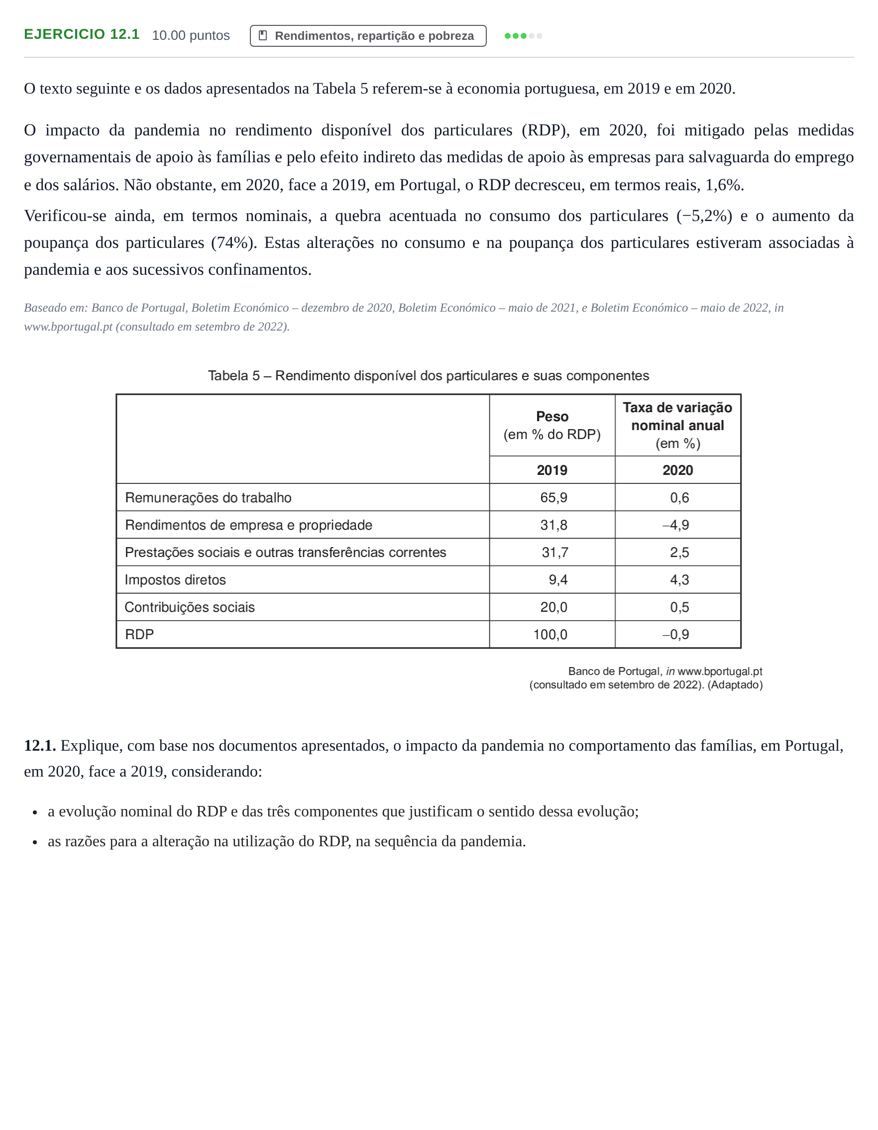 Enunciado: Exercício 12.1 · Exame Nacional Economia A 2.ª fase 2023