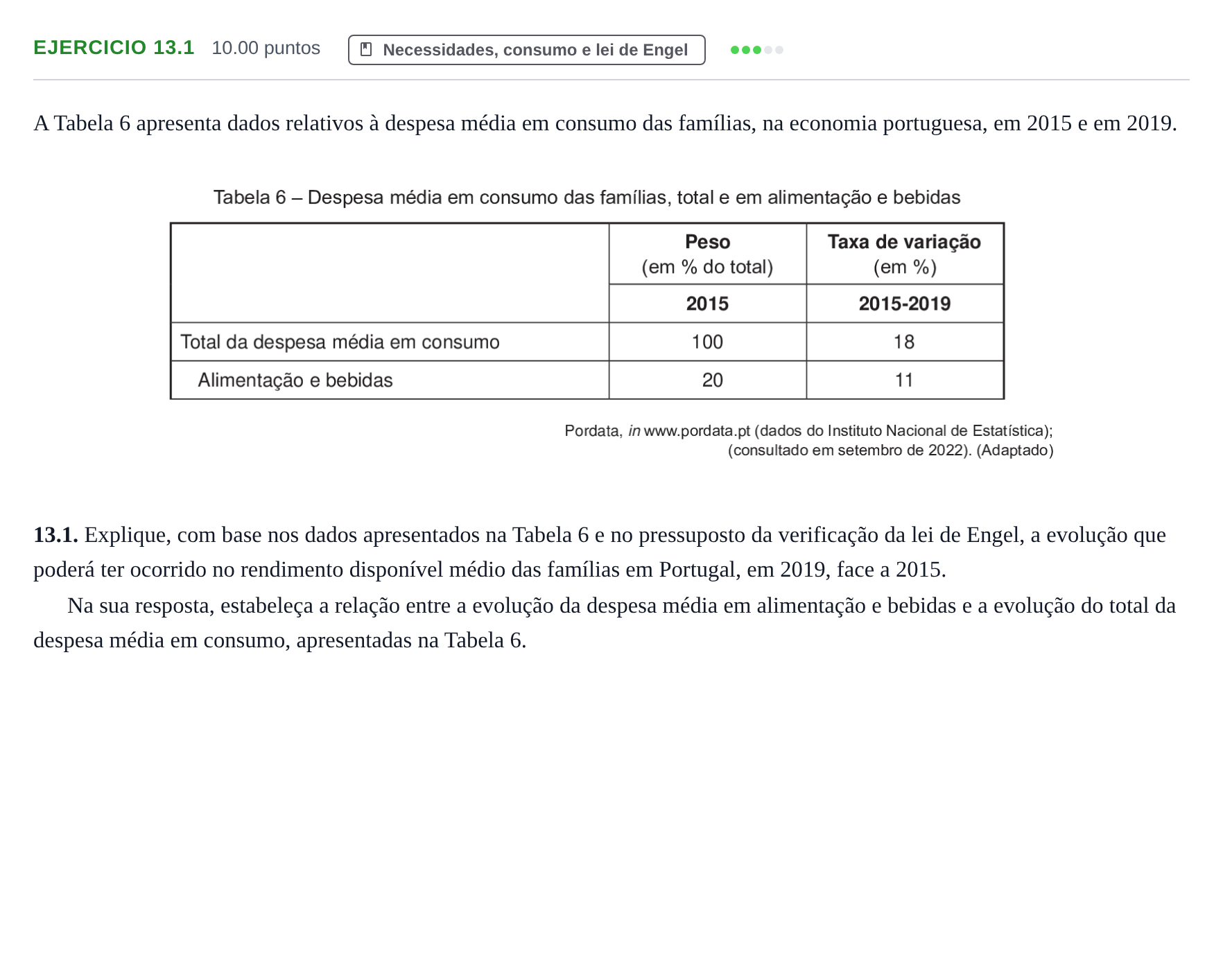 Enunciado: Exercício 13.1 · Exame Nacional Economia A 2.ª fase 2023