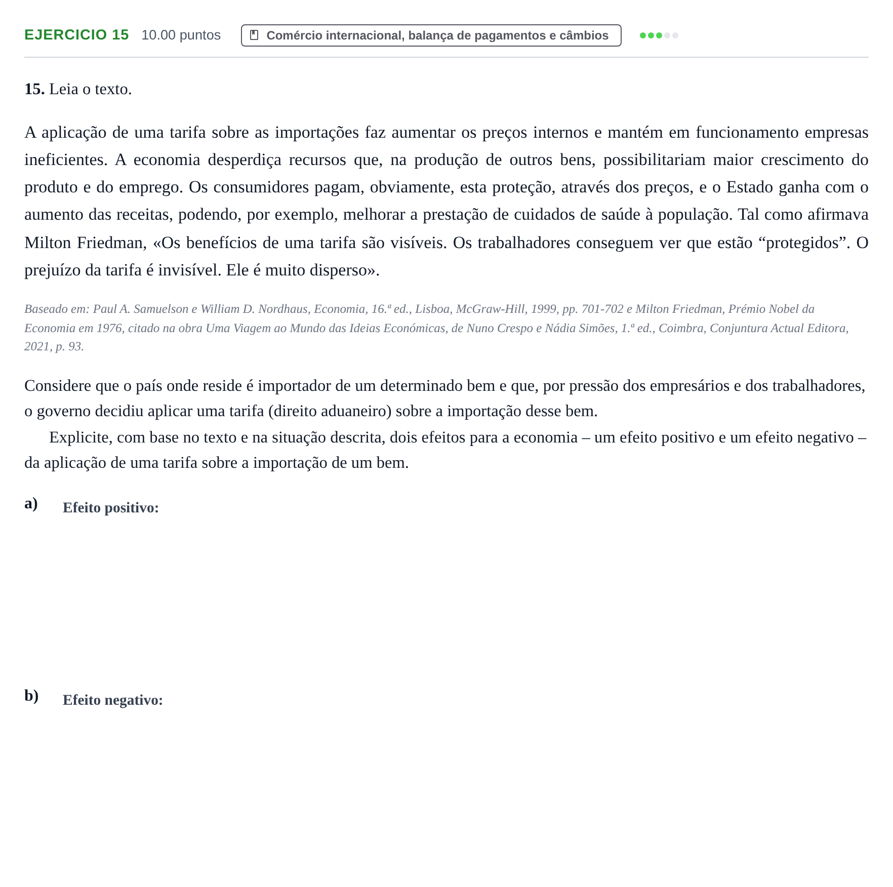 Enunciado: Exercício 15 · Exame Nacional Economia A 2.ª fase 2023