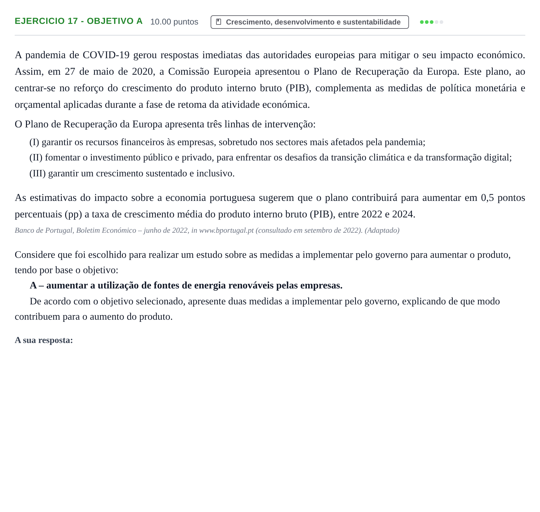 Enunciado: Exercício 17 - Objetivo A · Exame Nacional Economia A 2.ª fase 2023