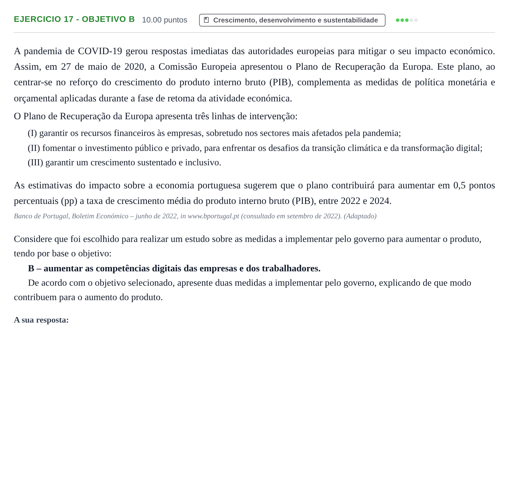 Enunciado: Exercício 17 - Objetivo B · Exame Nacional Economia A 2.ª fase 2023