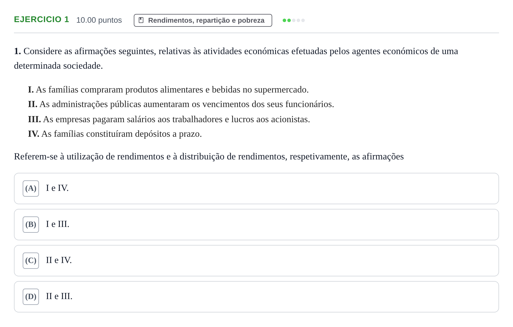 Enunciado: Exercício 1 · Exame Nacional Economia A 2.ª fase 2023