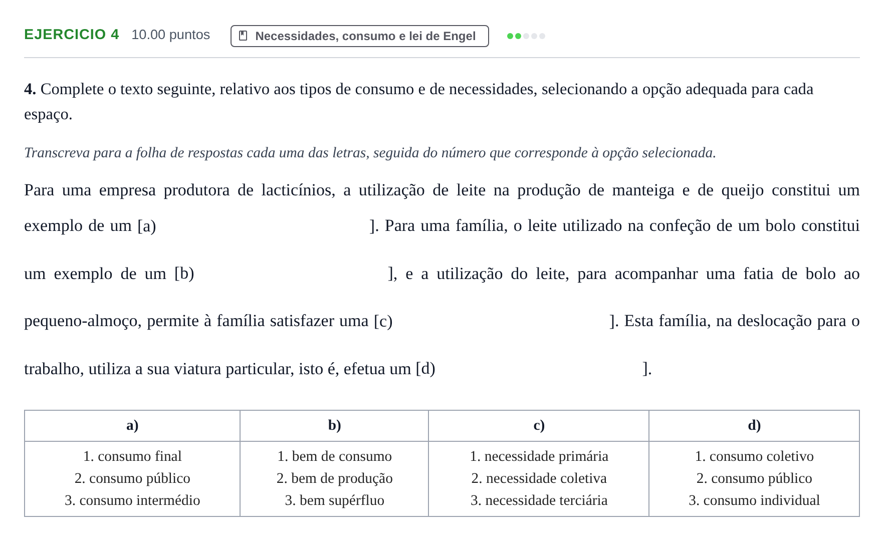 Enunciado: Exercício 4 · Exame Nacional Economia A 2.ª fase 2023