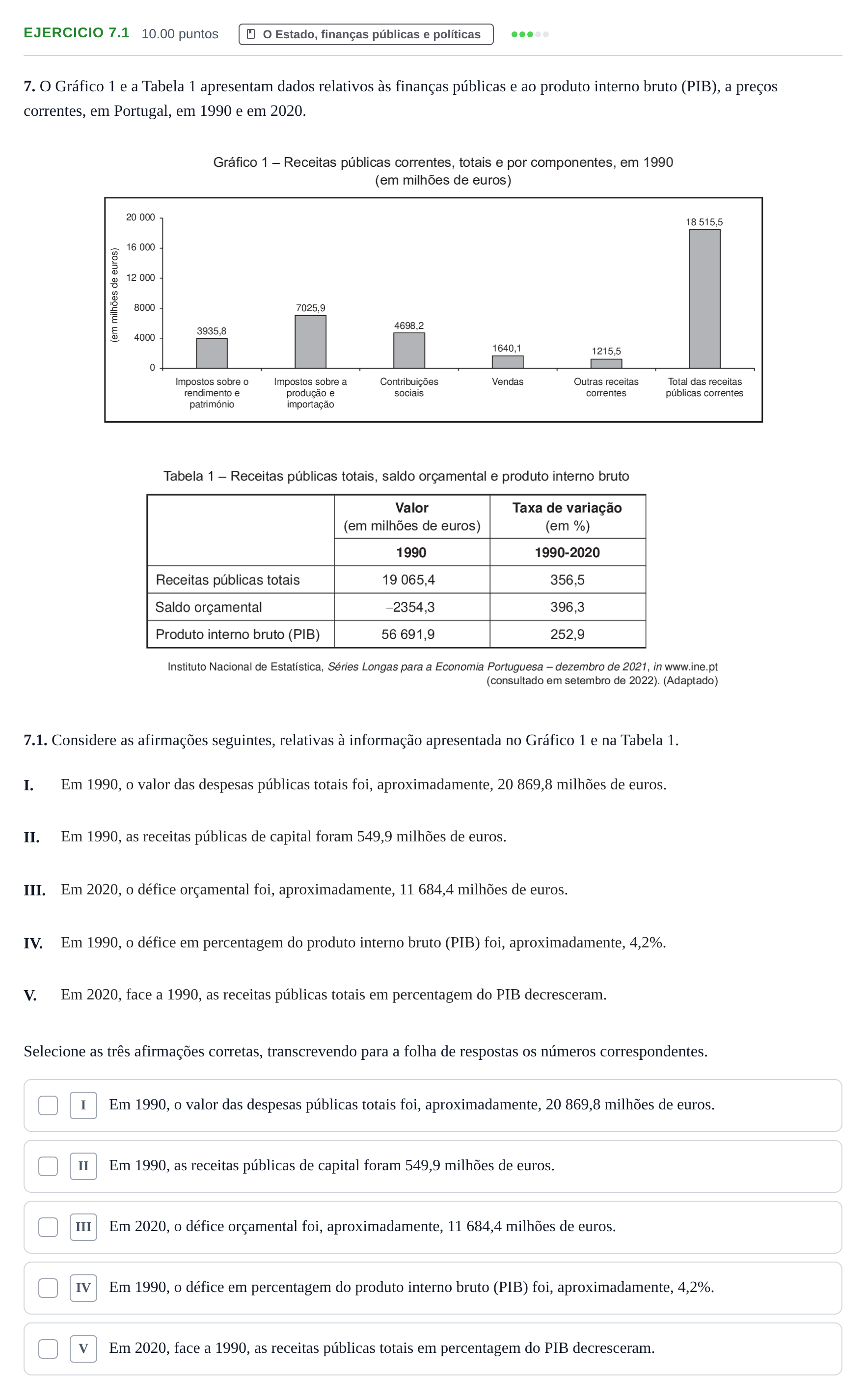 Enunciado: Exercício 7.1 · Exame Nacional Economia A 2.ª fase 2023