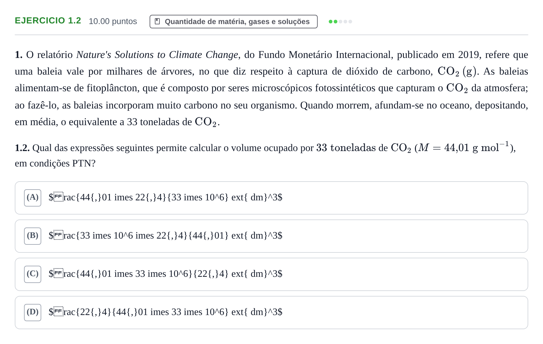 Enunciado: Exercício 1.2 · Exame Nacional Física e Química A 1.ª fase 2023