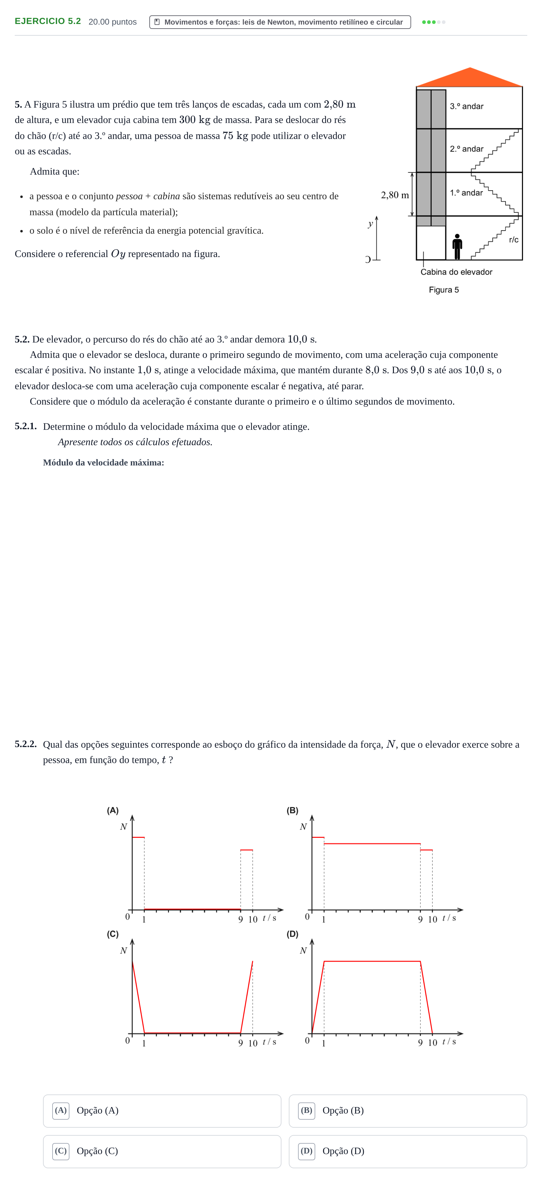 Enunciado: Exercício 5.2 · Exame Nacional Física e Química A 1.ª fase 2023