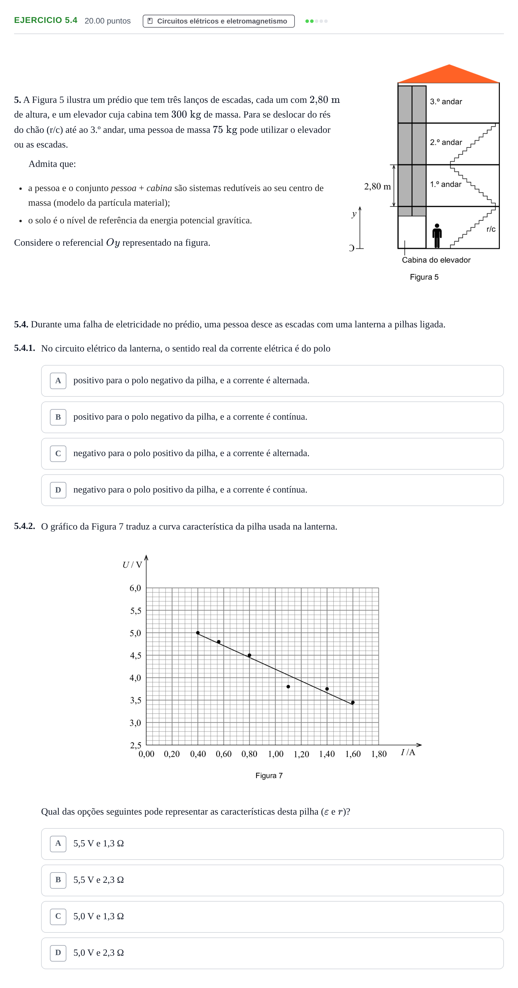 Enunciado: Exercício 5.4 · Exame Nacional Física e Química A 1.ª fase 2023