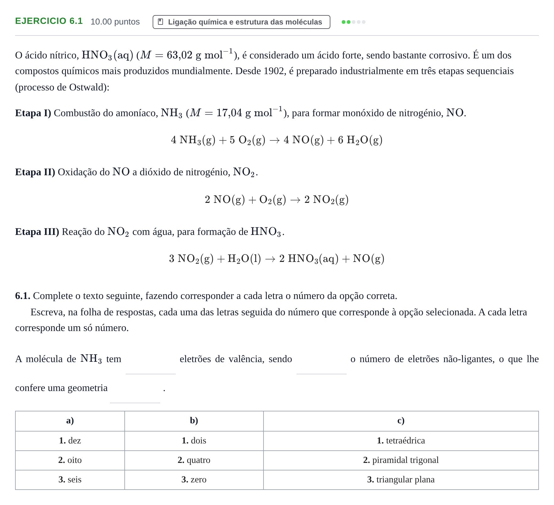 Enunciado: Exercício 6.1 · Exame Nacional Física e Química A 1.ª fase 2023