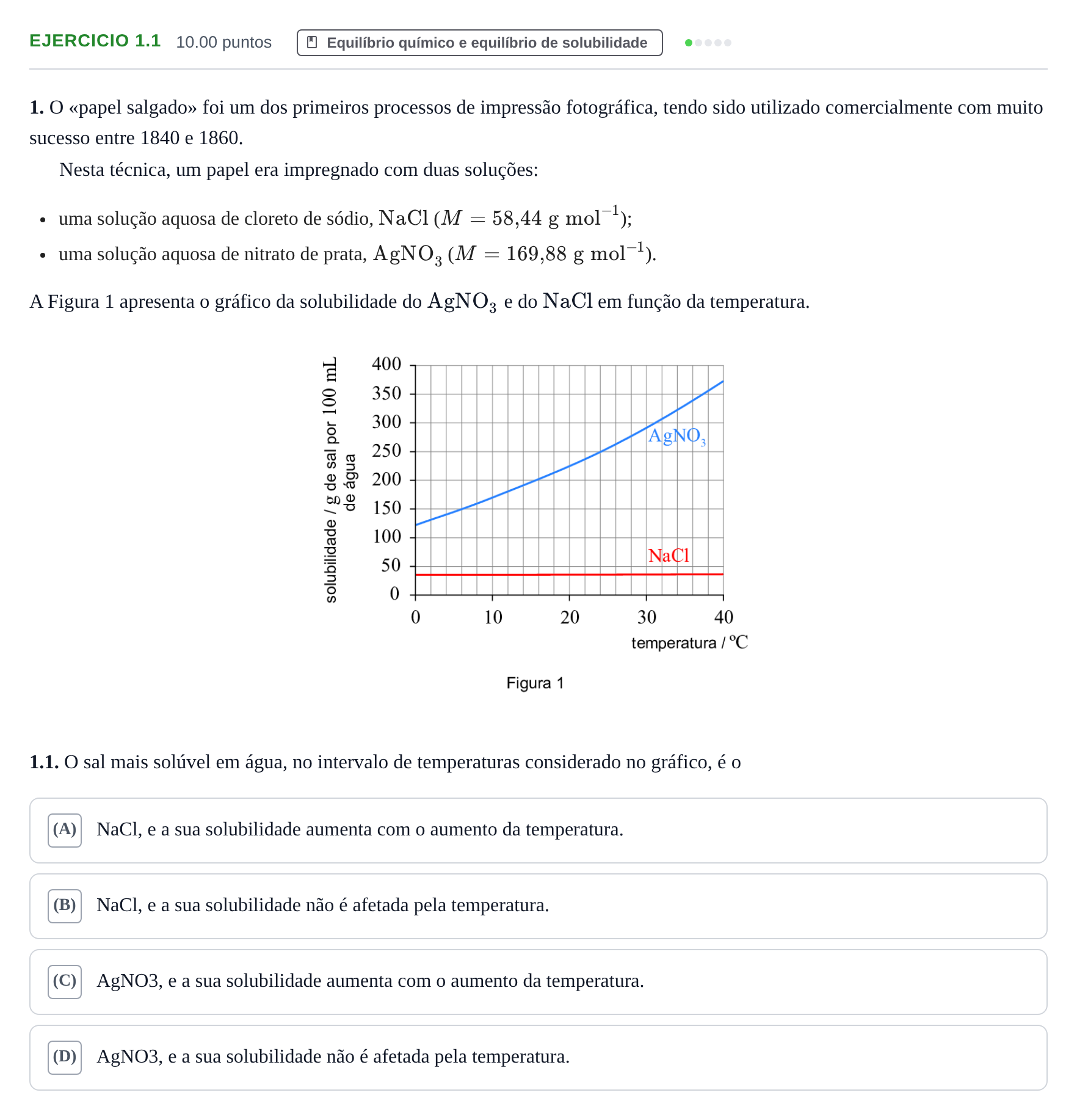 Enunciado: Exercício 1.1 · Exame Nacional Física e Química A 2.ª fase 2023