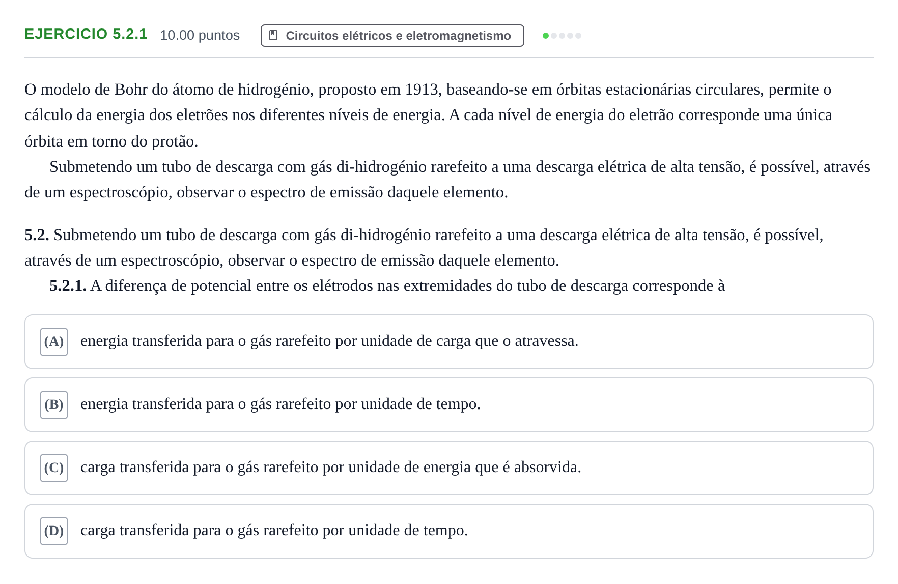 Enunciado: Exercício 5.2.1 · Exame Nacional Física e Química A 2.ª fase 2023