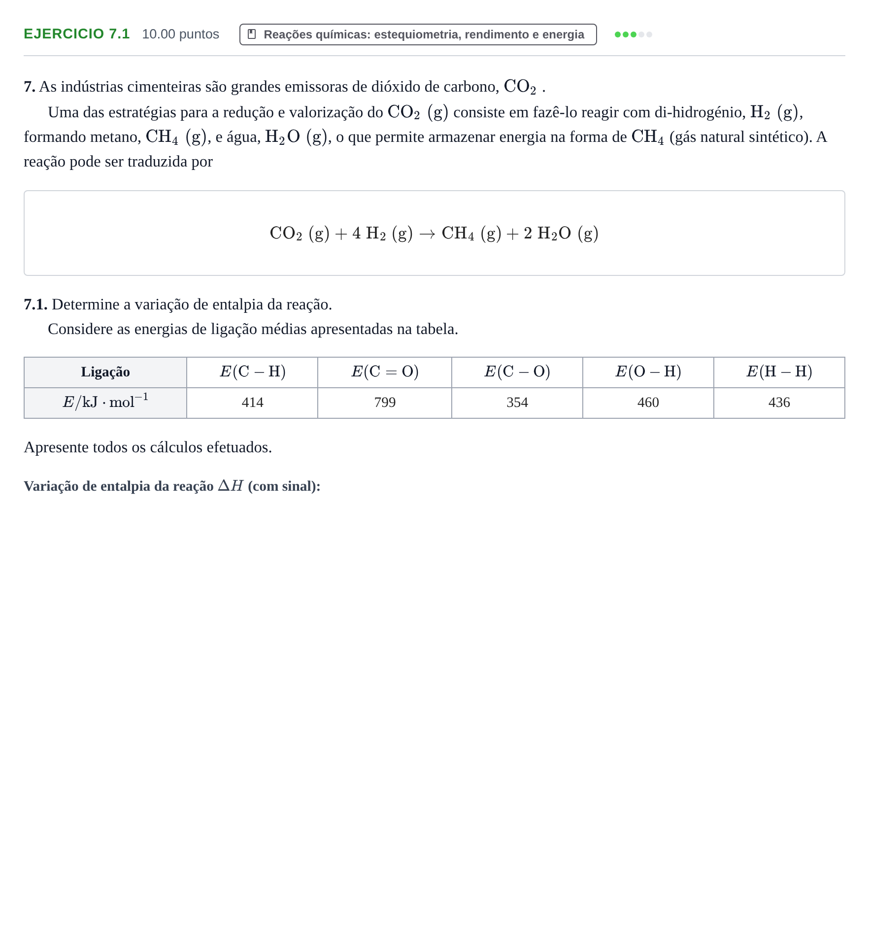 Enunciado: Exercício 7.1 · Exame Nacional Física e Química A 2.ª fase 2023