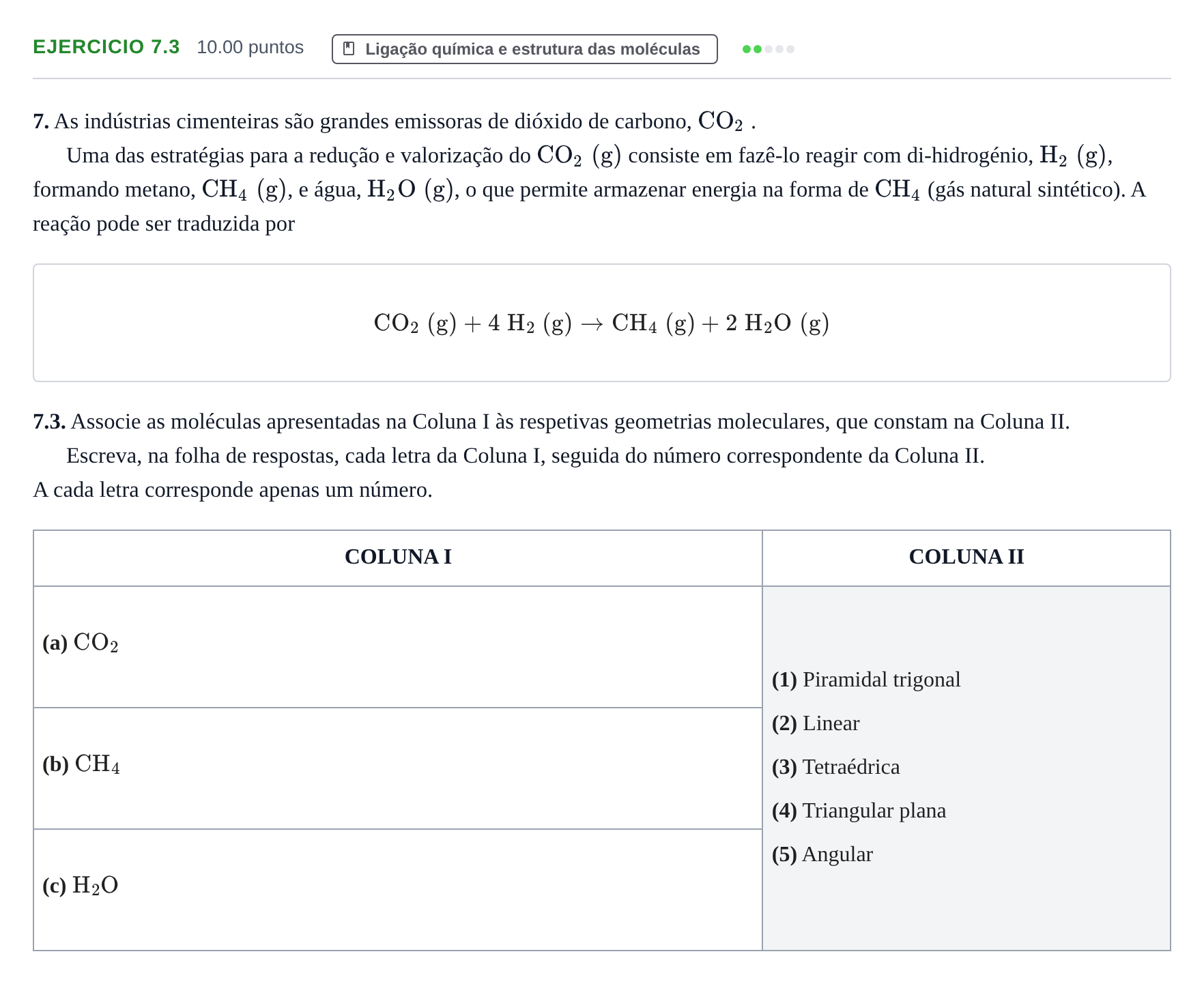 Enunciado: Exercício 7.3 · Exame Nacional Física e Química A 2.ª fase 2023