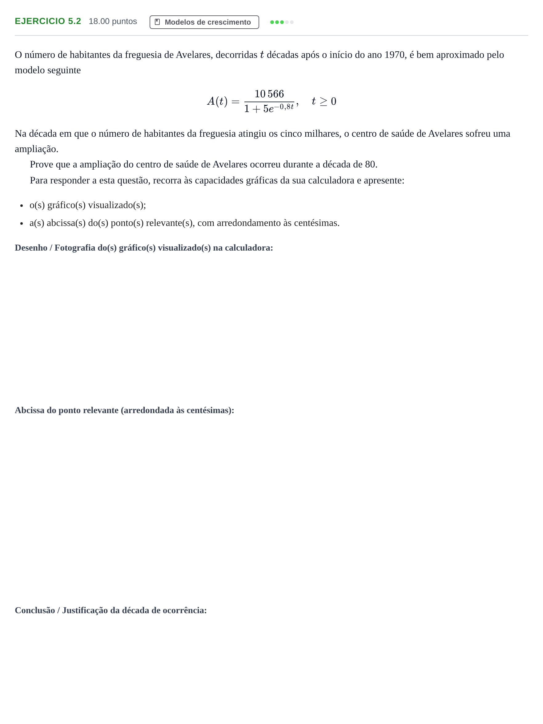 Enunciado: Exercício 5.2 · Exame Nacional Matemática Aplicada às Ciências Sociais 1.ª fase 2023