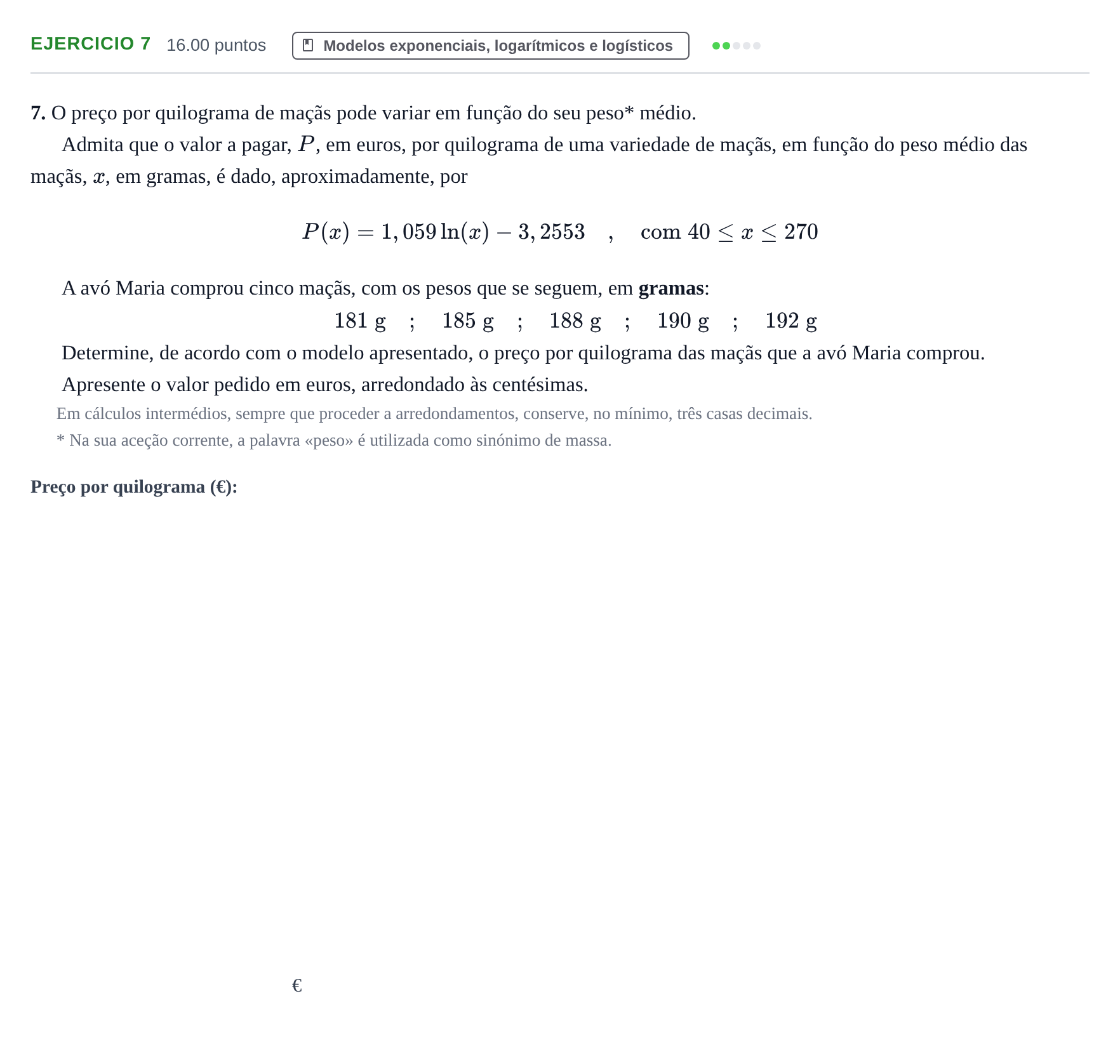 Enunciado: Exercício 7 · Exame Nacional Matemática B 1.ª fase 2023