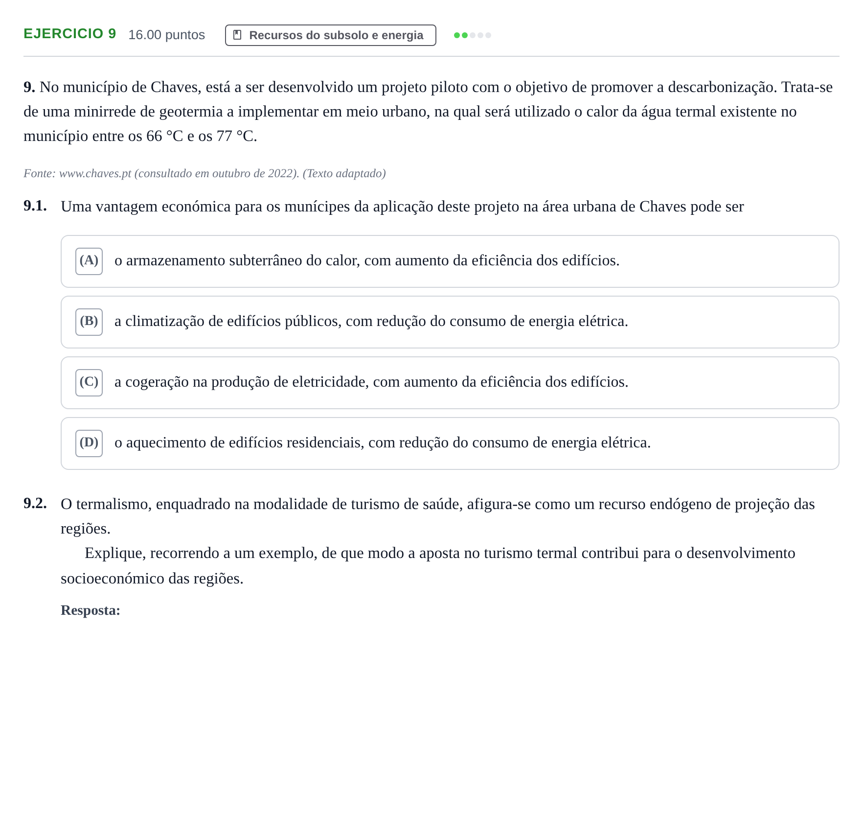 Enunciado: Exercício 9 · Exame Nacional Geografia A 2.ª fase 2023