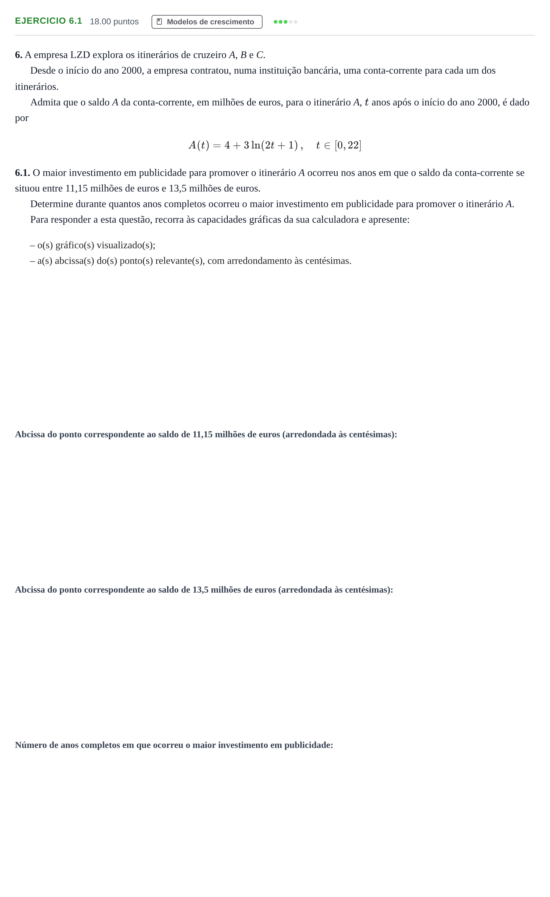 Enunciado: Exercício 6.1 · Exame Nacional Matemática Aplicada às Ciências Sociais 2.ª fase 2023