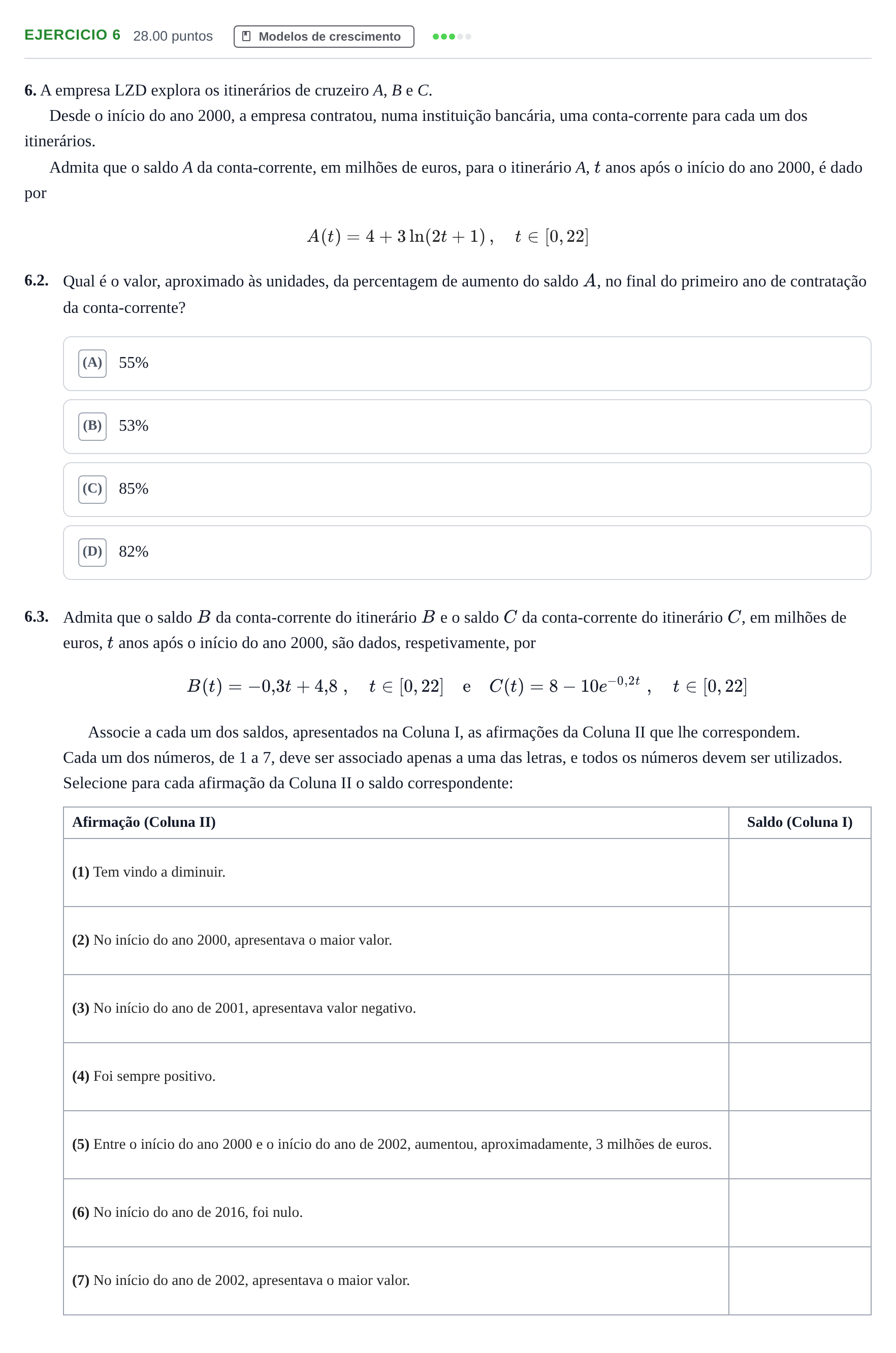 Enunciado: Exercício 6 · Exame Nacional Matemática Aplicada às Ciências Sociais 2.ª fase 2023