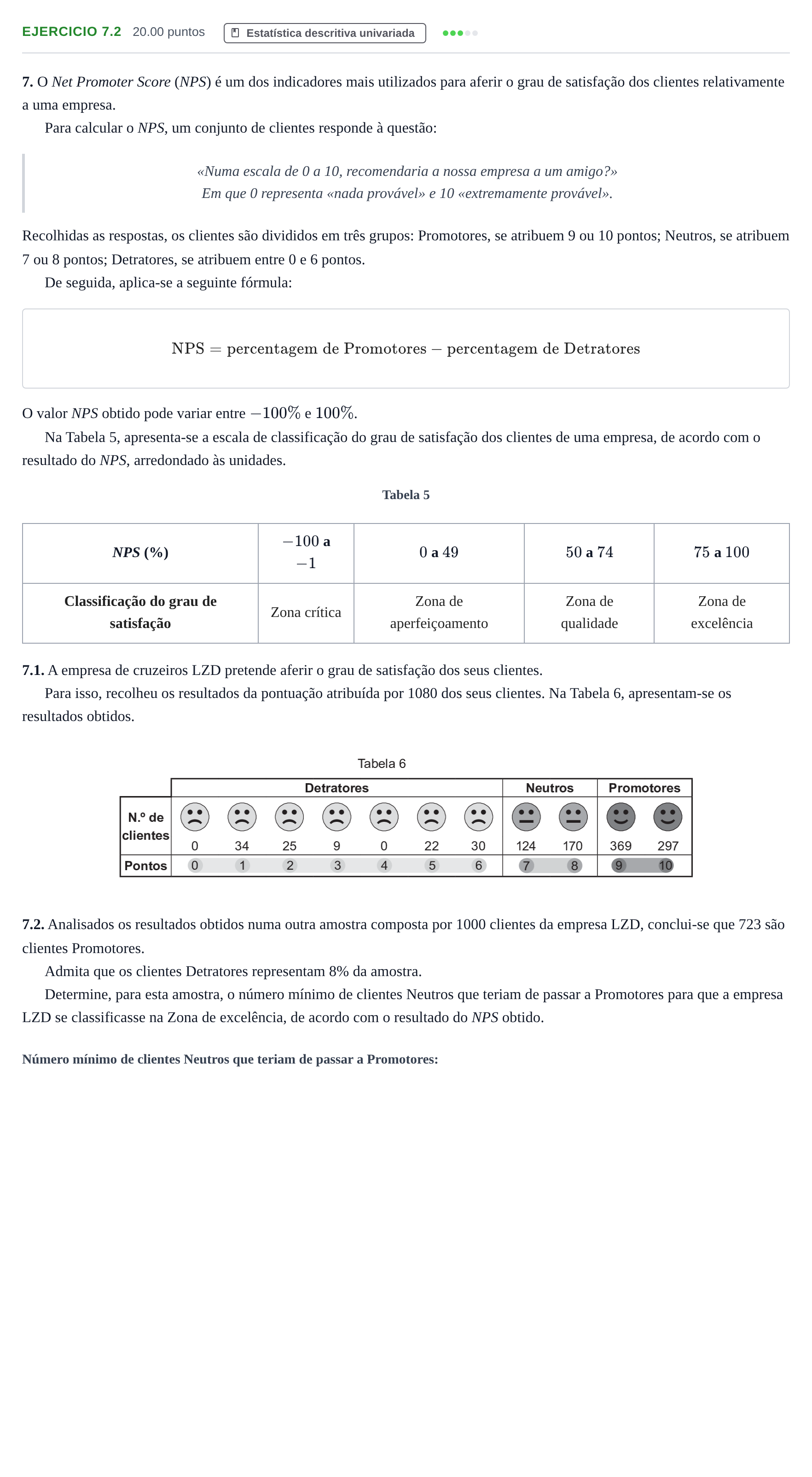 Enunciado: Exercício 7.2 · Exame Nacional Matemática Aplicada às Ciências Sociais 2.ª fase 2023