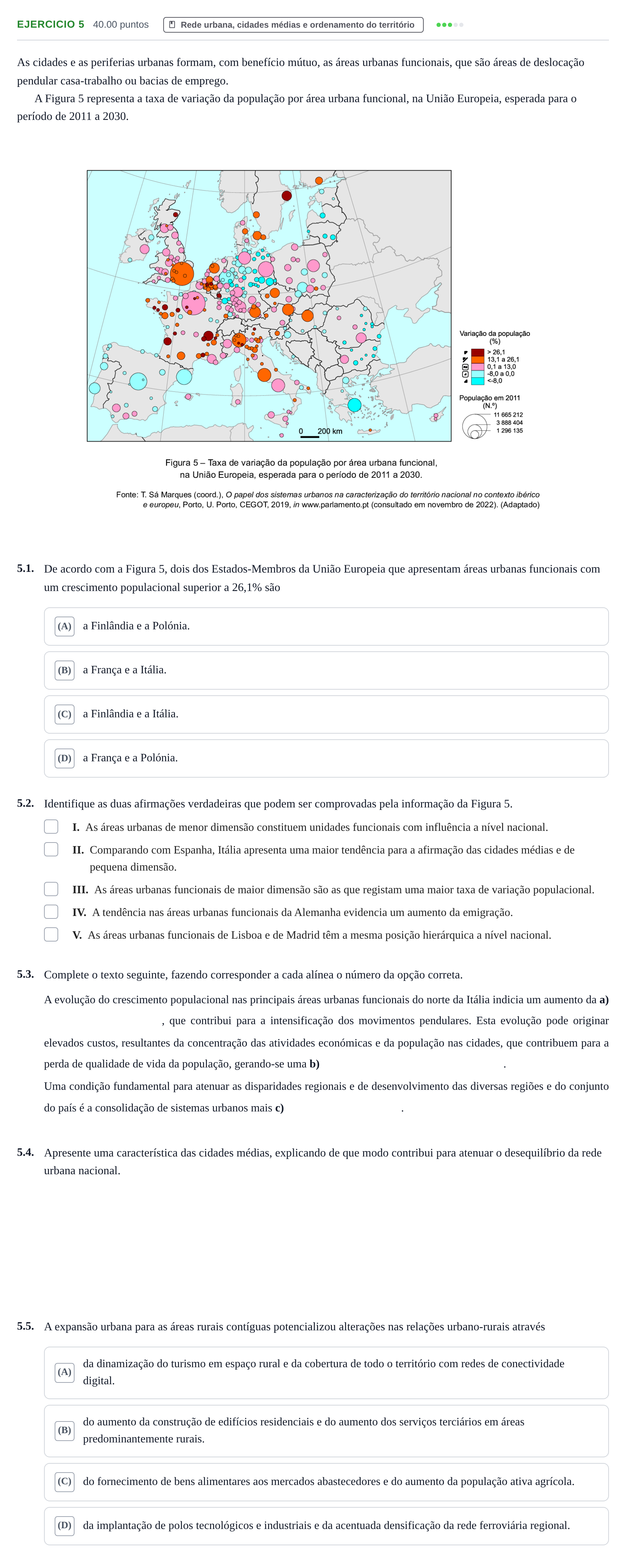 Enunciado: Exercício 5 - Rede urbana · Exame Nacional Geografia A 1.ª fase 2023