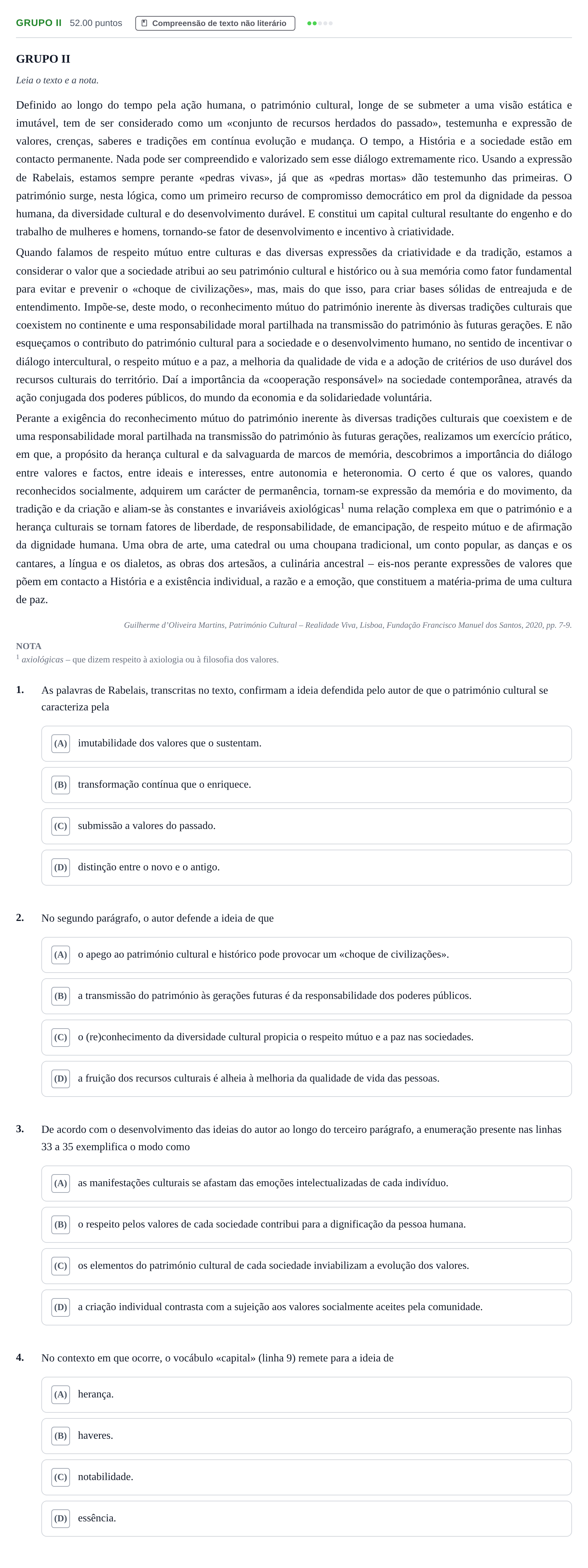 Enunciado: Grupo II · Exame Nacional Português Época especial 2022