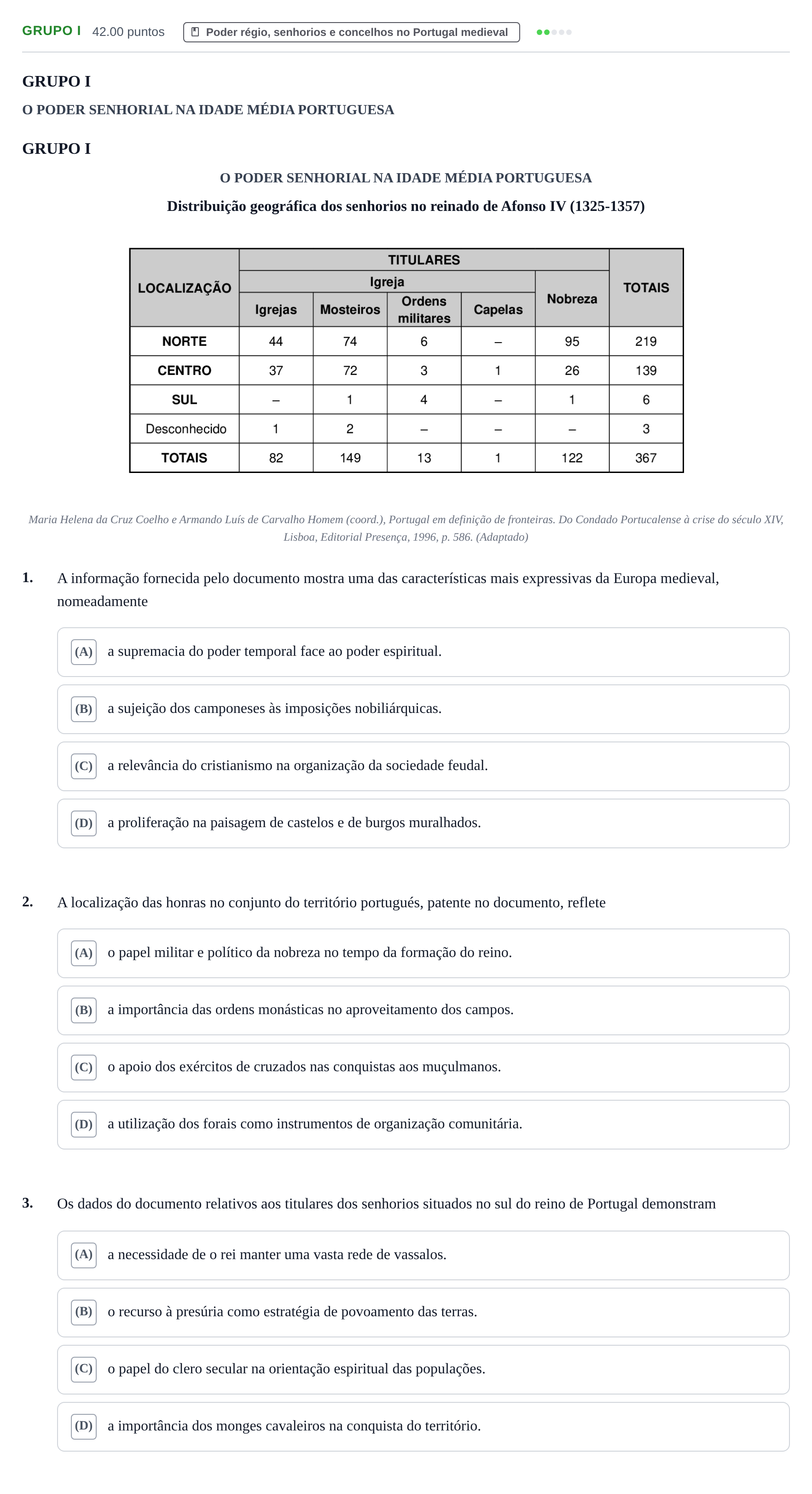 Enunciado: Grupo I · Exame Nacional História A 1.ª fase 2022