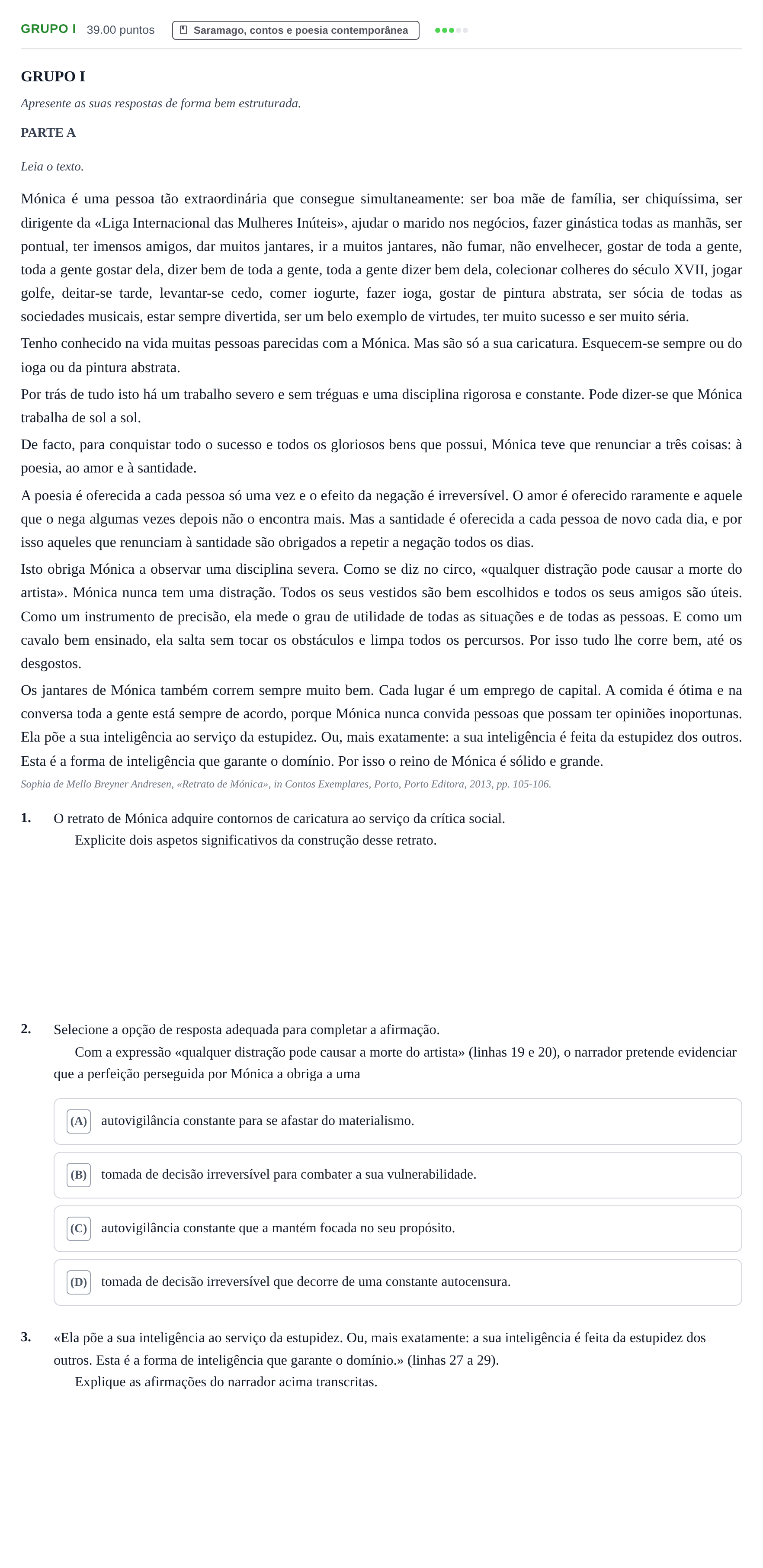 Enunciado: Grupo I · Exame Nacional Português 2.ª fase 2022