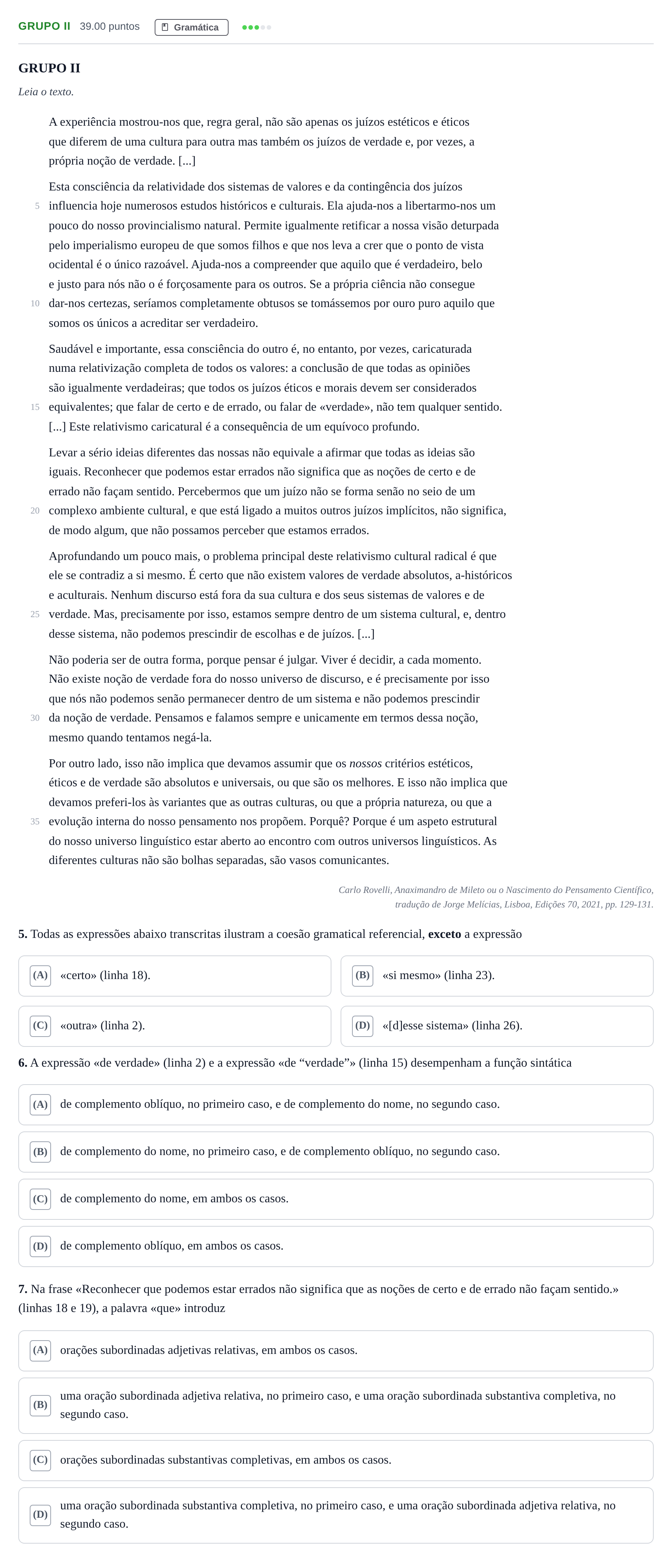 Enunciado: Grupo II · Exame Nacional Português 2.ª fase 2022