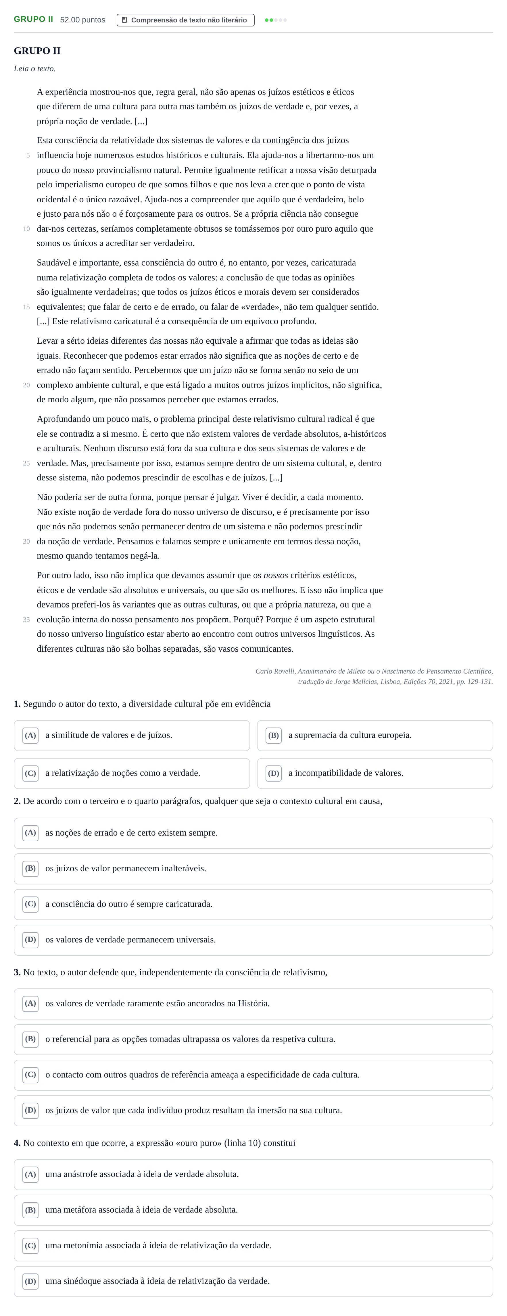 Enunciado: Grupo II · Exame Nacional Português 2.ª fase 2022