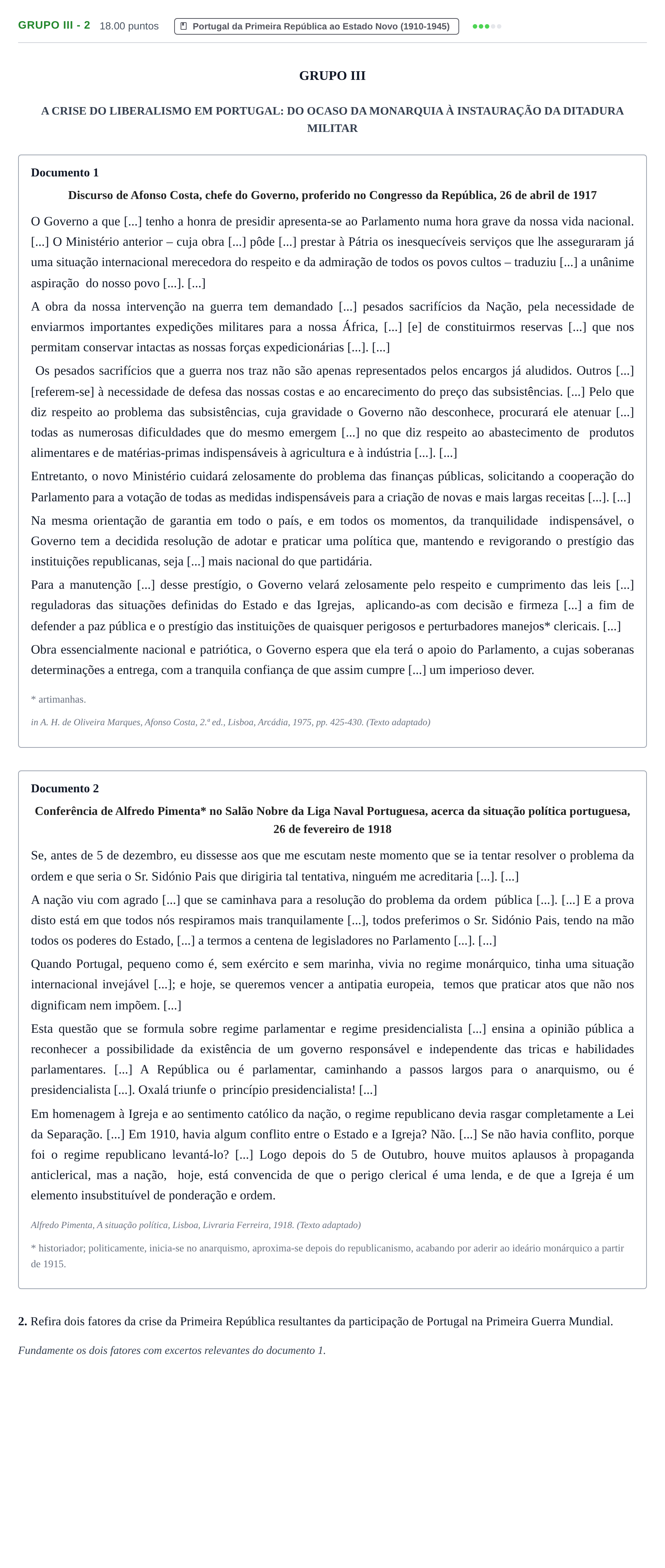 Enunciado: Grupo III - 2 · Exame Nacional História A 2.ª fase 2022