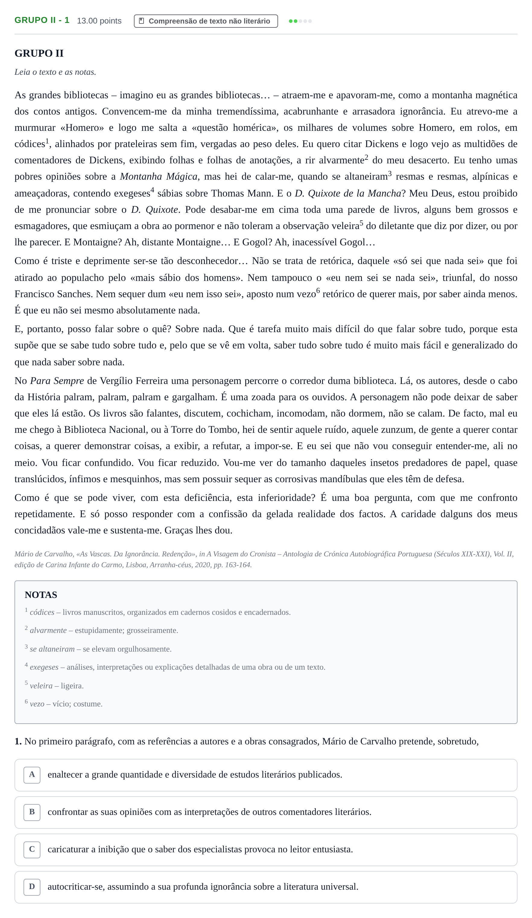 Enunciado: Grupo II - 1 · Exame Nacional Português 1.ª fase 2022