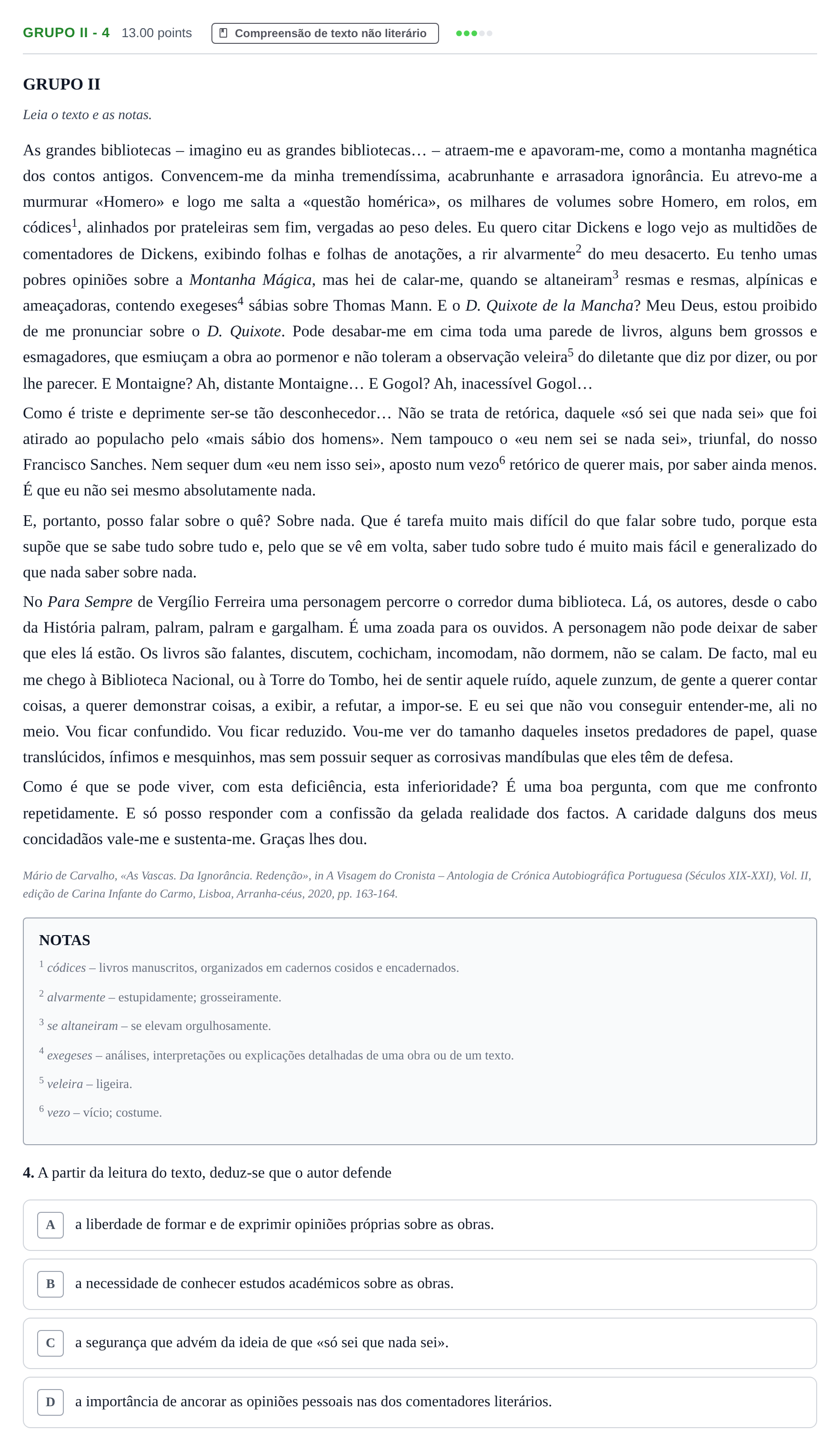 Enunciado: Grupo II - 4 · Exame Nacional Português 1.ª fase 2022