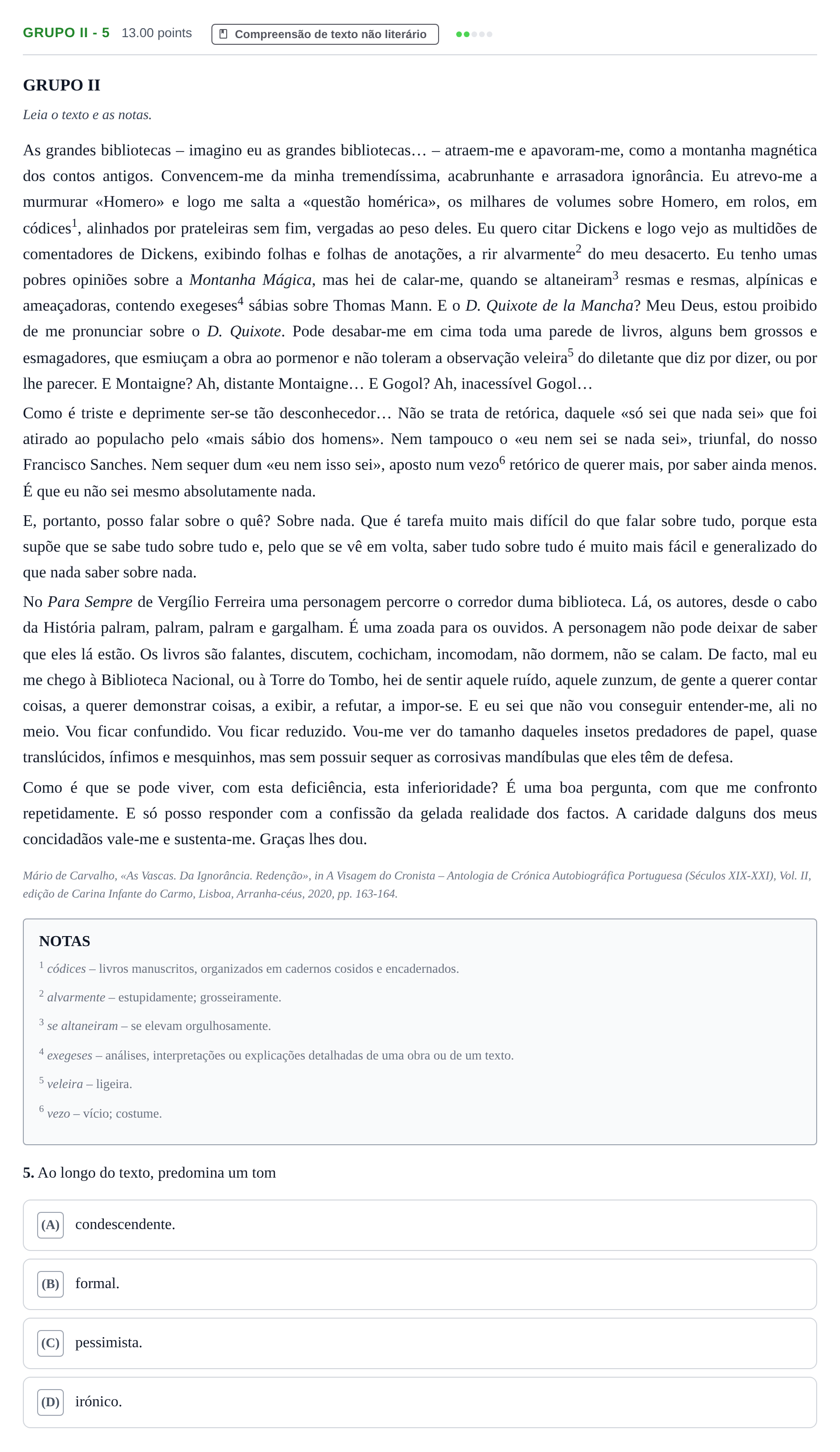 Enunciado: Grupo II - 5 · Exame Nacional Português 1.ª fase 2022