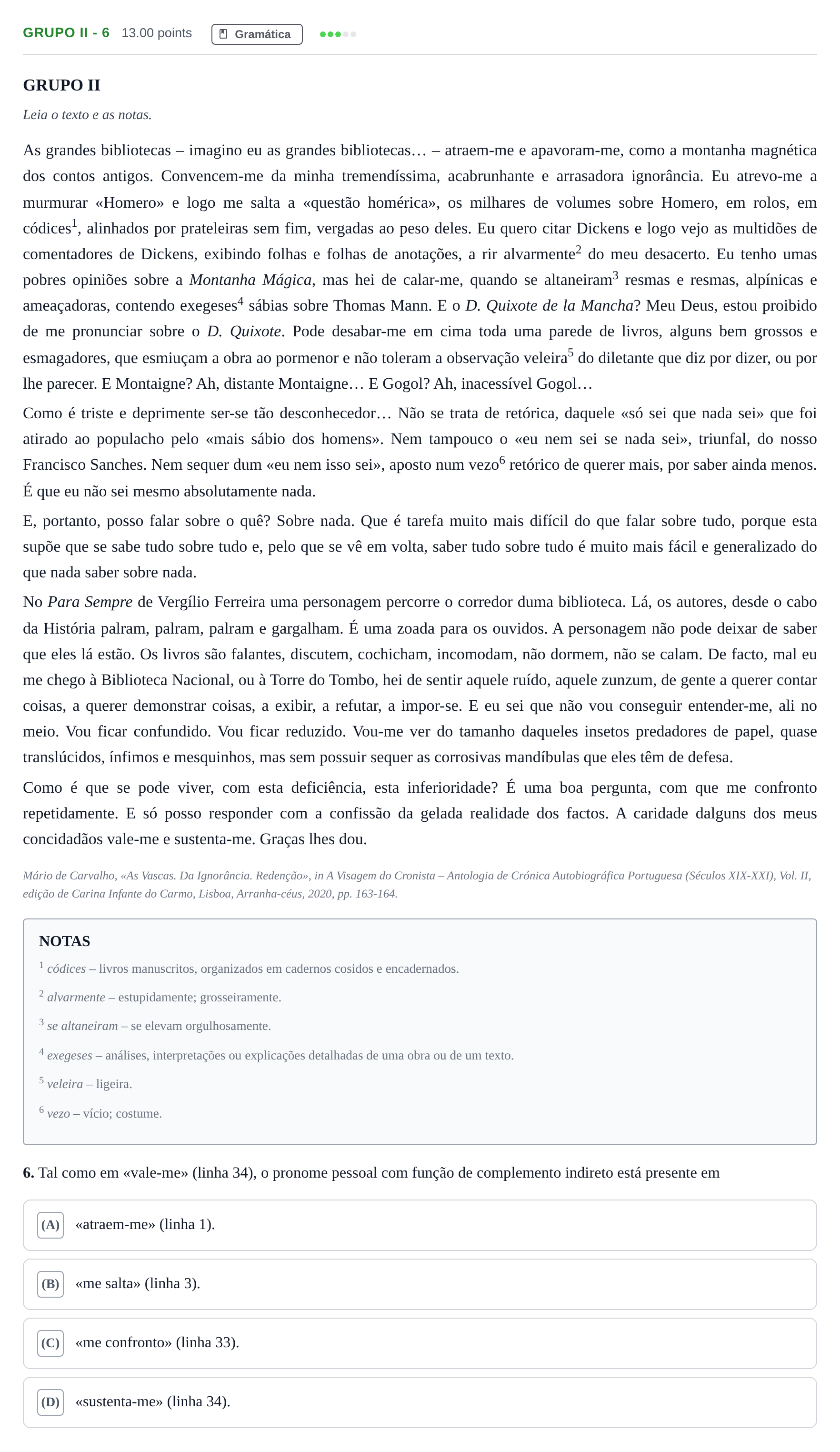 Enunciado: Grupo II - 6 · Exame Nacional Português 1.ª fase 2022