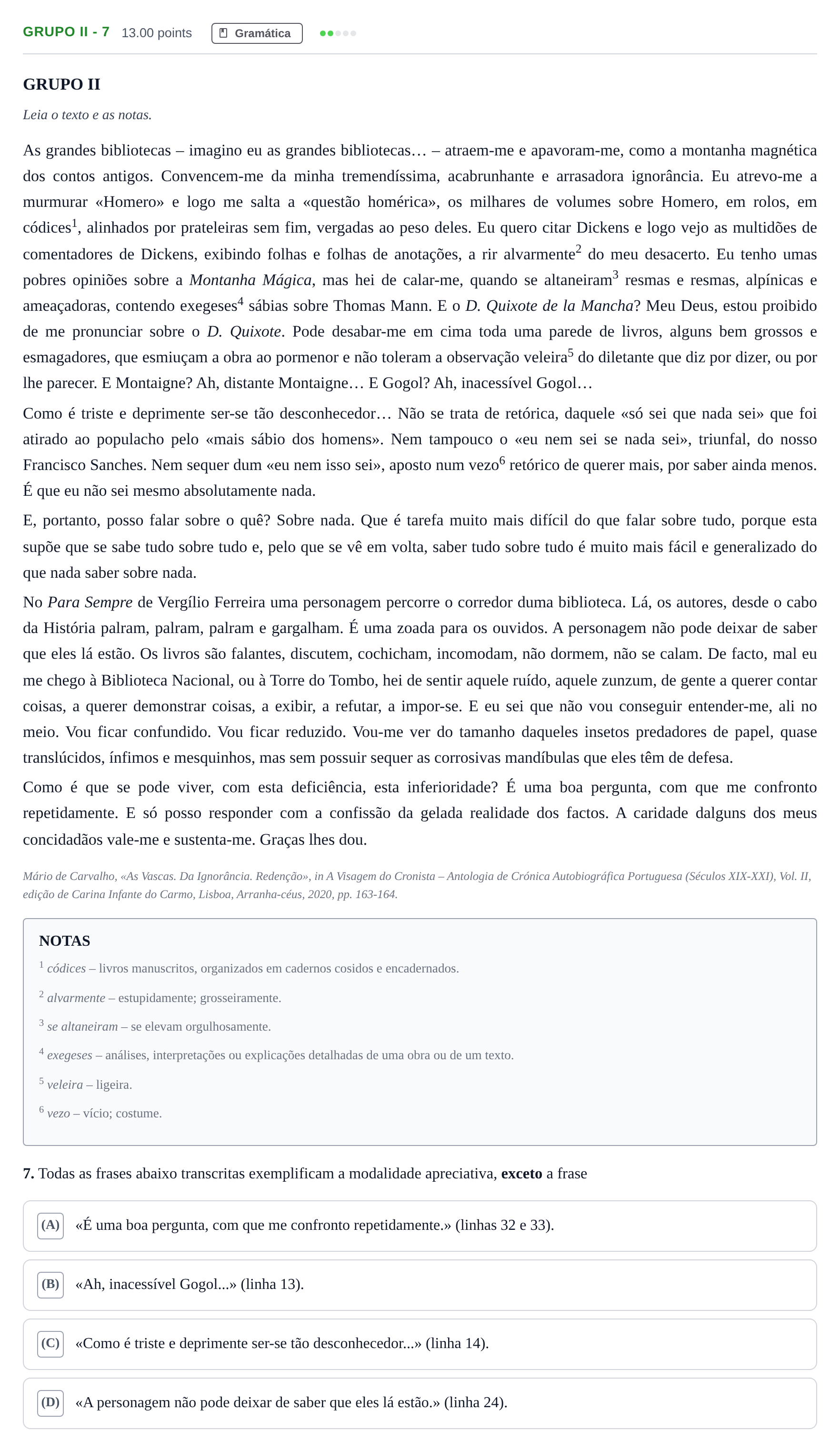Enunciado: Grupo II - 7 · Exame Nacional Português 1.ª fase 2022