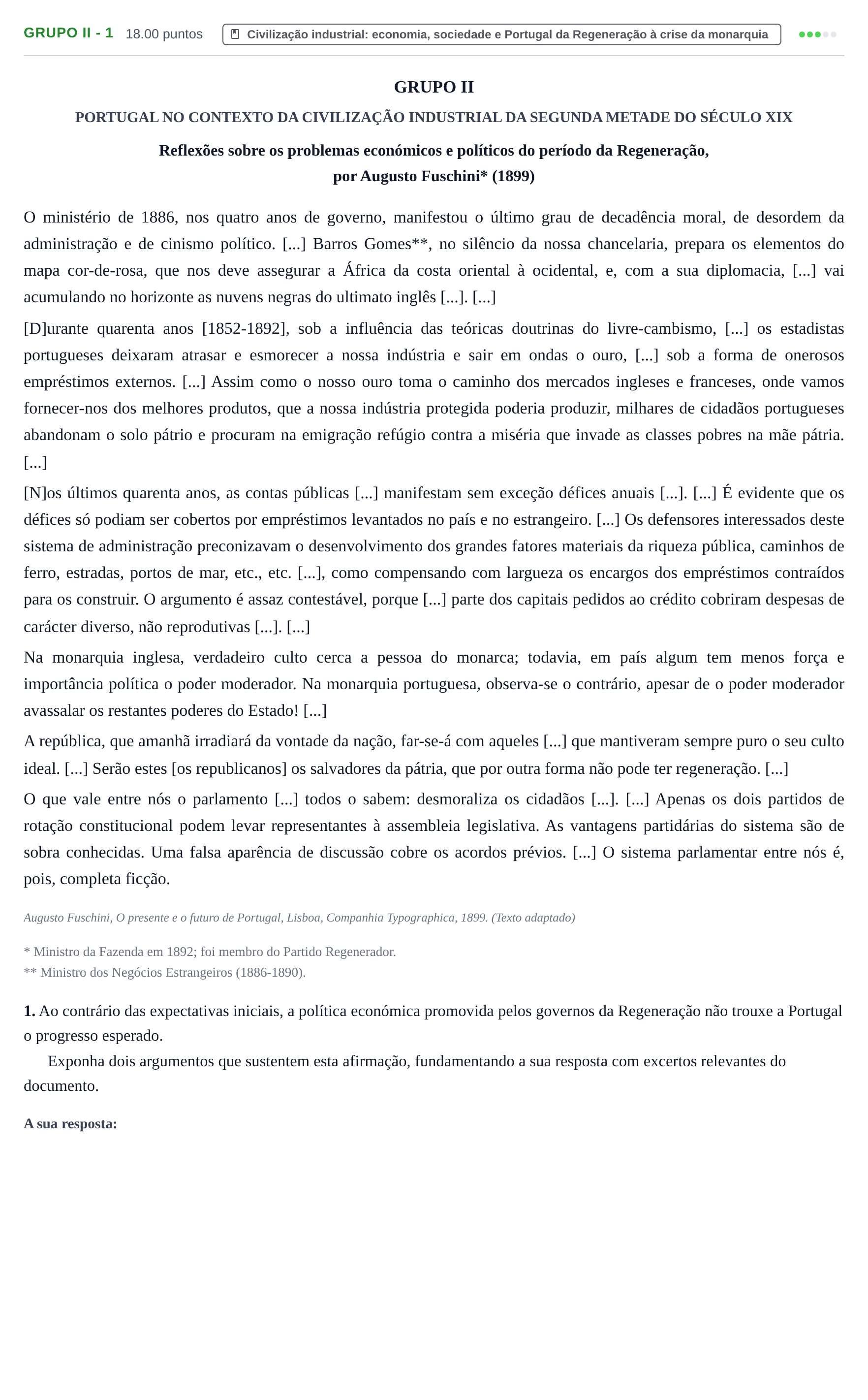 Enunciado: Grupo II - 1 · Exame Nacional História A Época especial 2022