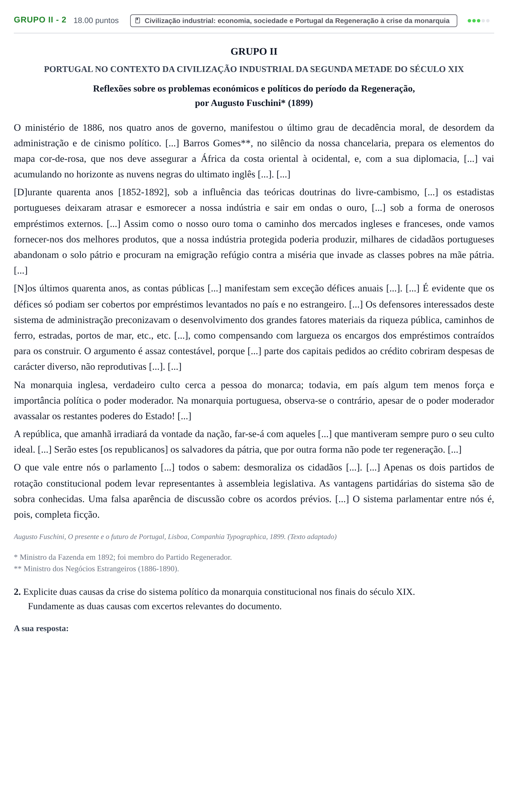 Enunciado: Grupo II - 2 · Exame Nacional História A Época especial 2022