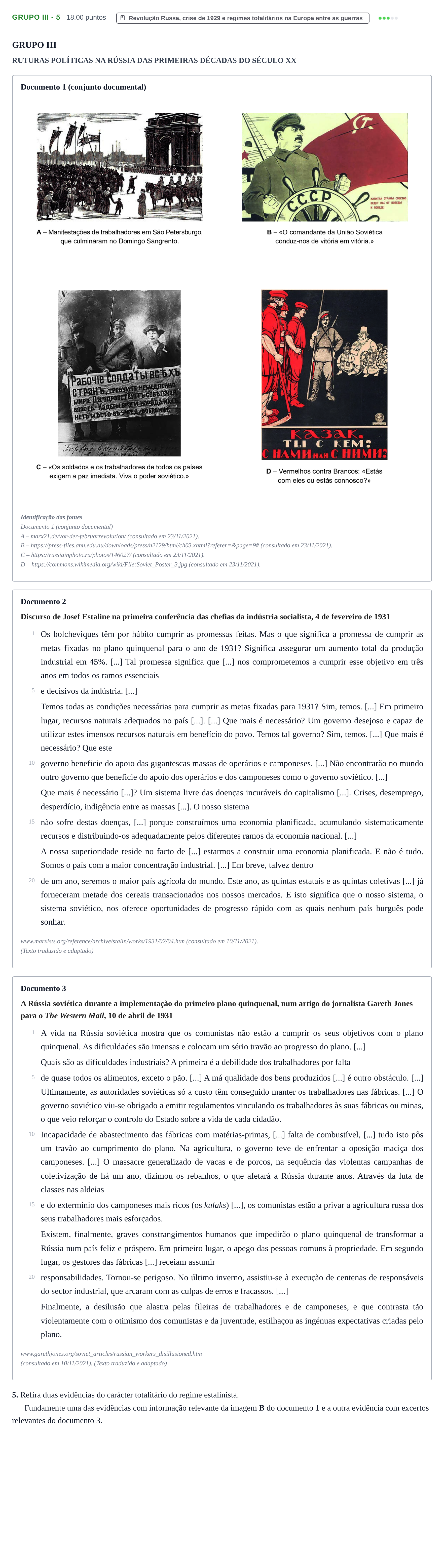Enunciado: Grupo III - 5 · Exame Nacional História A Época especial 2022