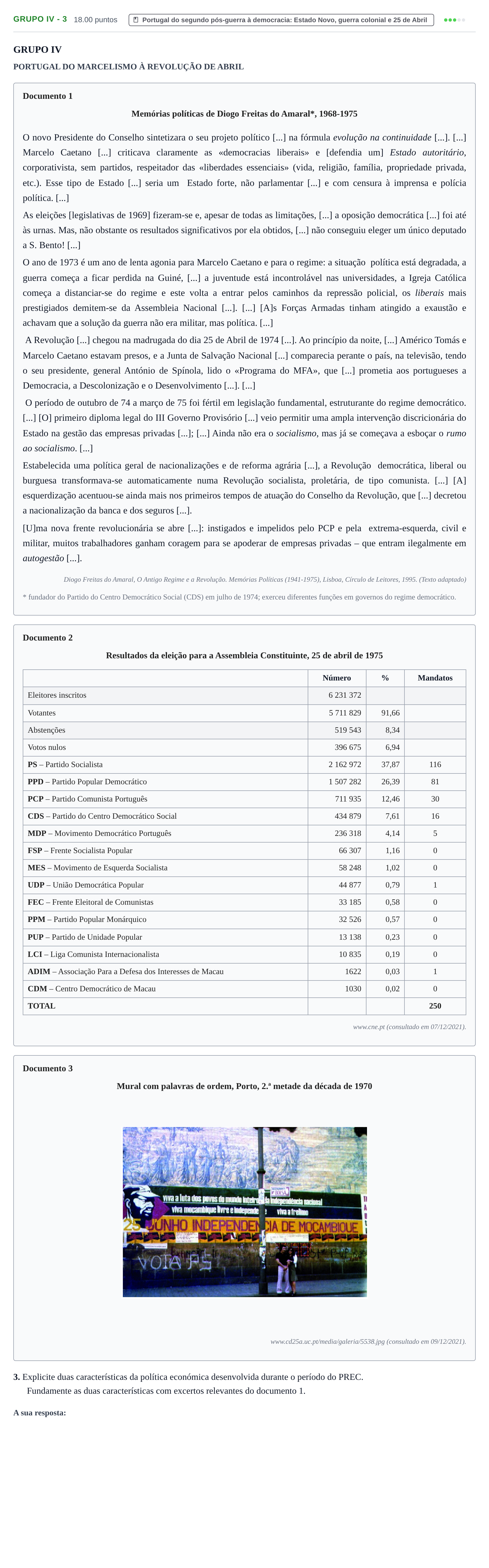 Enunciado: Grupo IV - 3 · Exame Nacional História A Época especial 2022