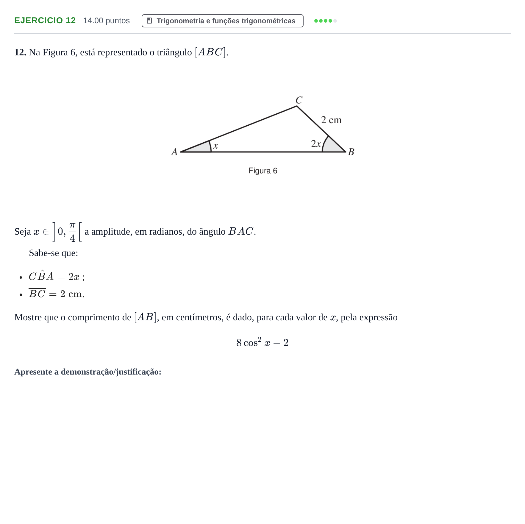 Enunciado: Exercício 12 · Exame Nacional Matemática A 1.ª fase 2022