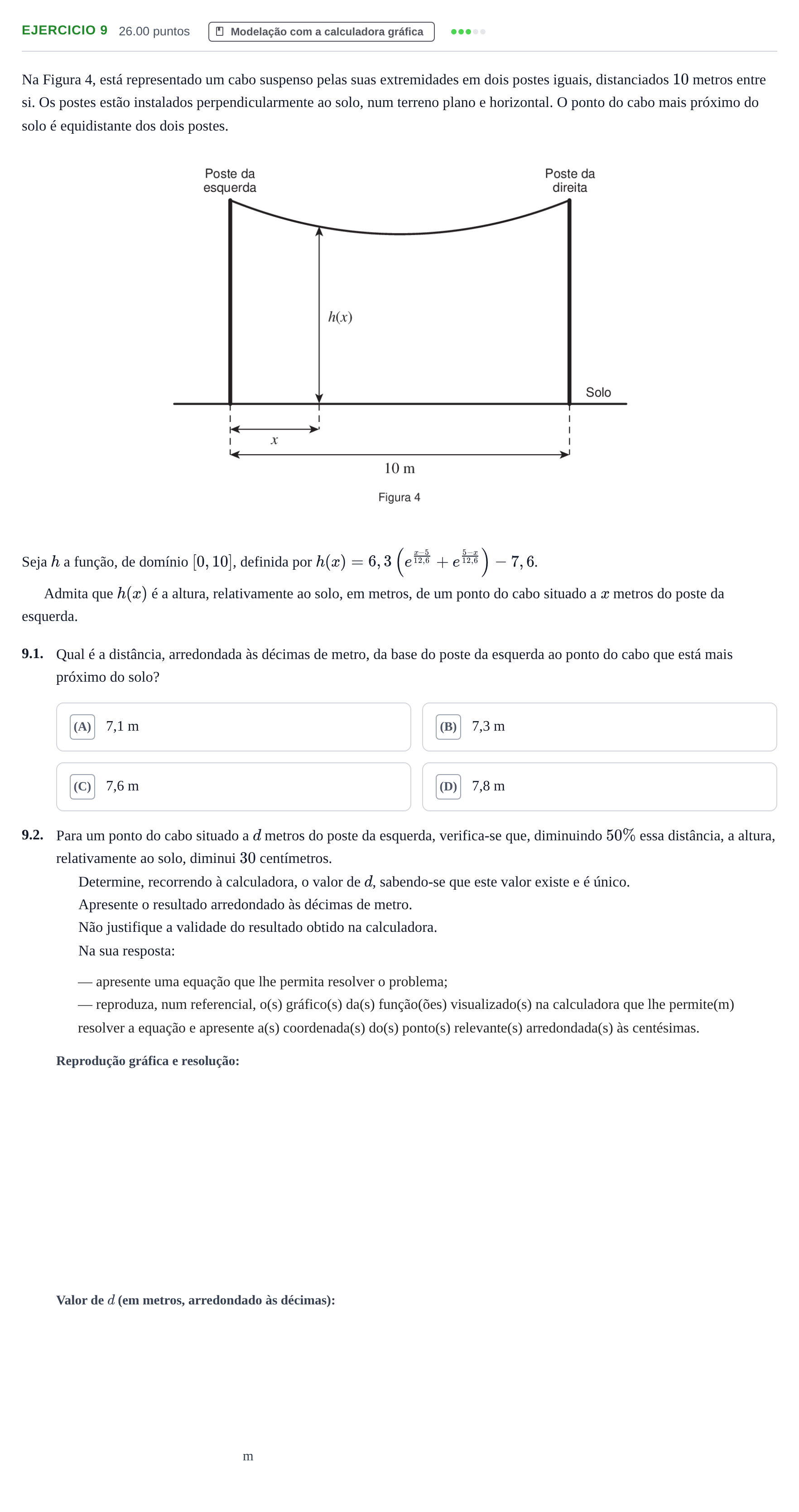 Enunciado: Exercício 9 · Exame Nacional Matemática A 1.ª fase 2022