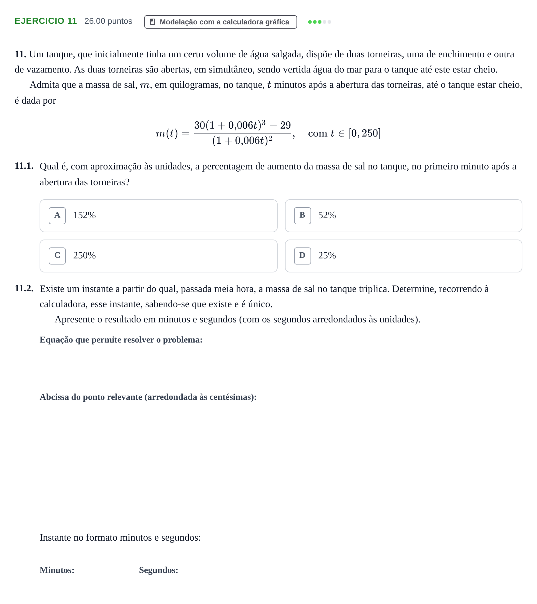 Enunciado: Exercício 11 · Exame Nacional Matemática A 2.ª fase 2022