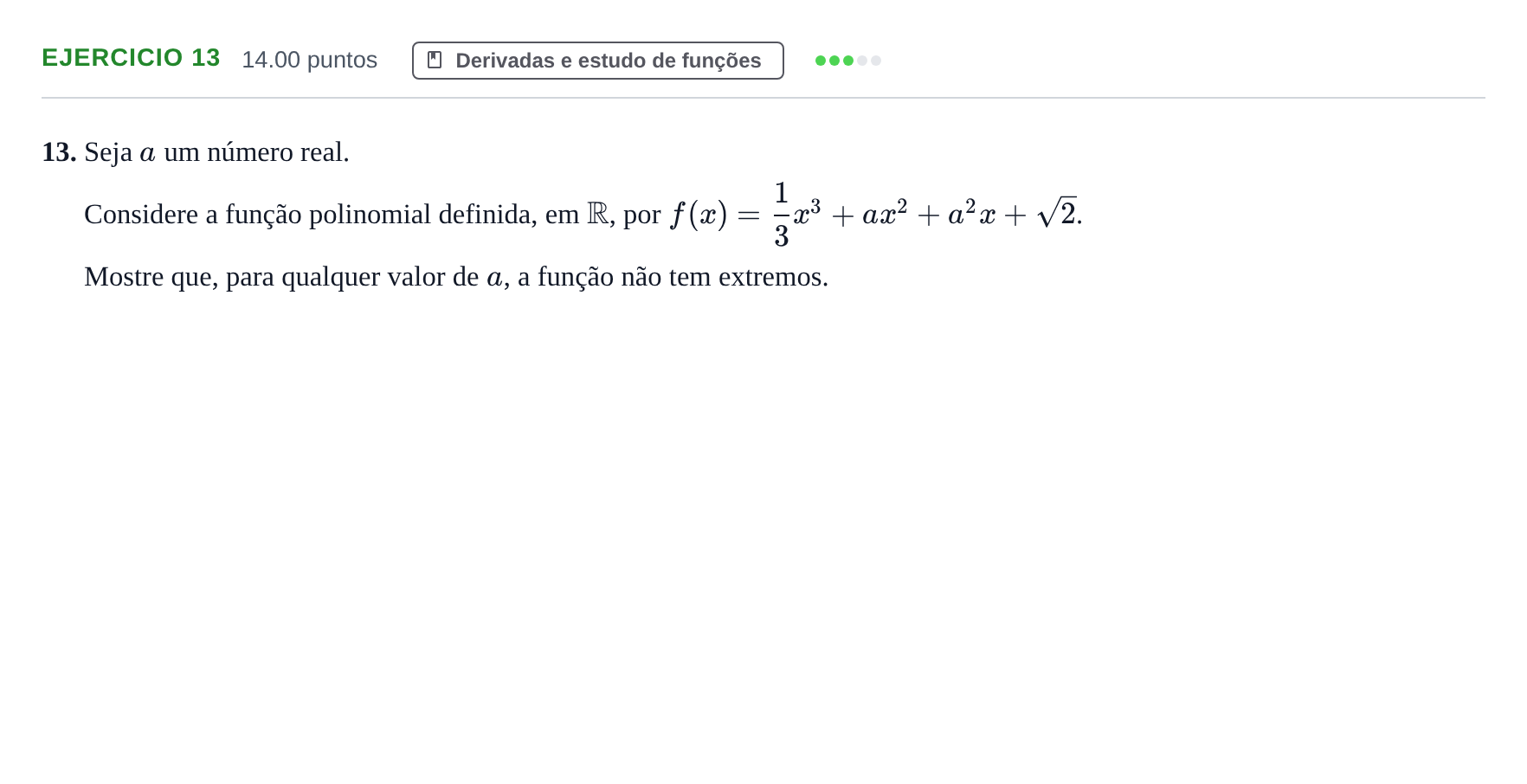 Enunciado: Exercício 13 · Exame Nacional Matemática A 2.ª fase 2022