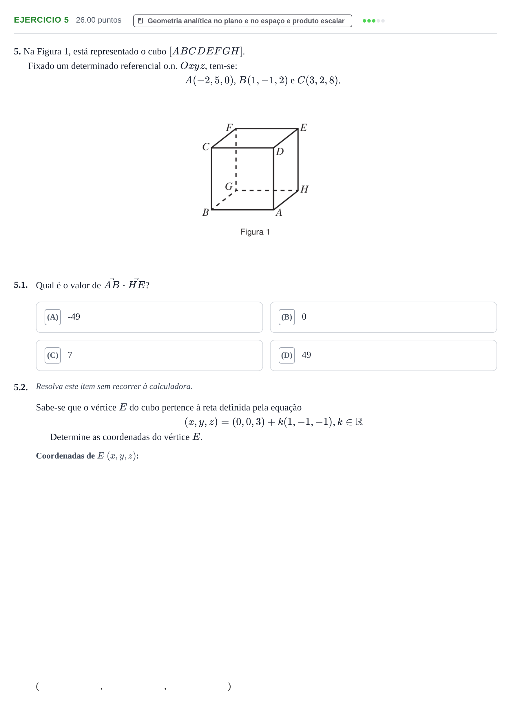 Enunciado: Exercício 5 · Exame Nacional Matemática A 2.ª fase 2022