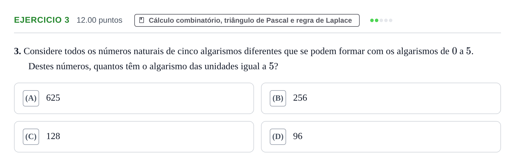Enunciado: Exercício 3 · Exame Nacional Matemática A Época especial 2022